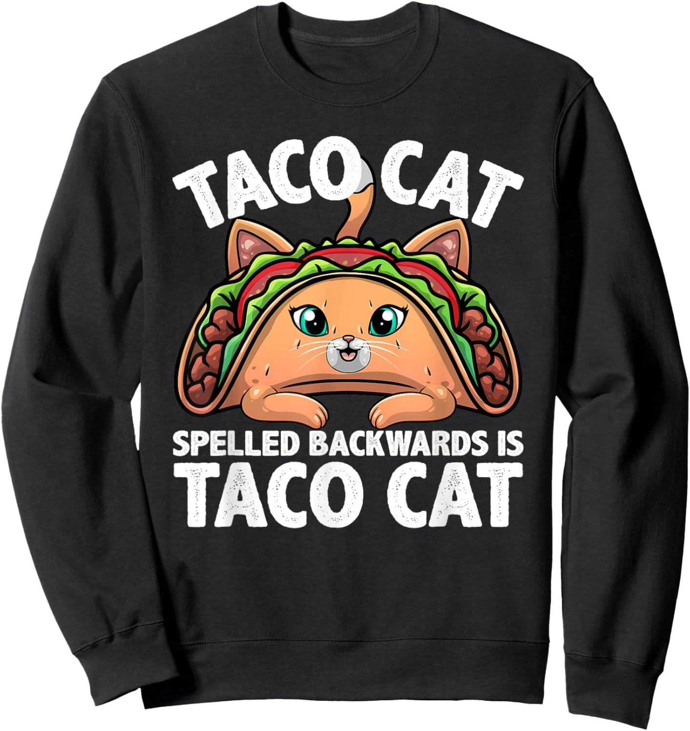 Cute Taco Cat Design Women Kids Taco Mexican Food Sweatshirt - Sweatshirt | Black