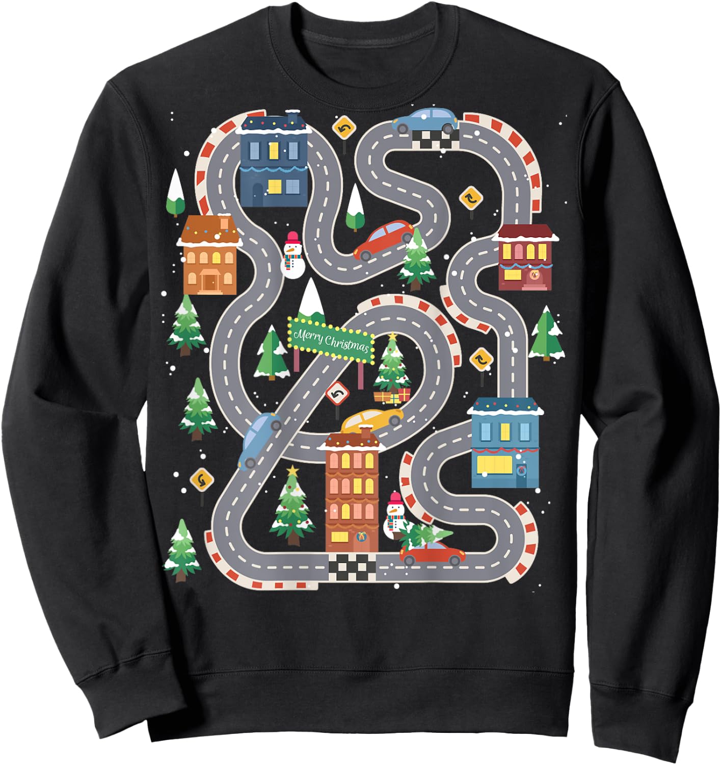 Christmas Playmat Car Race Track On Back Daddy Car Massage Sweatshirt - Sweatshirt | Black