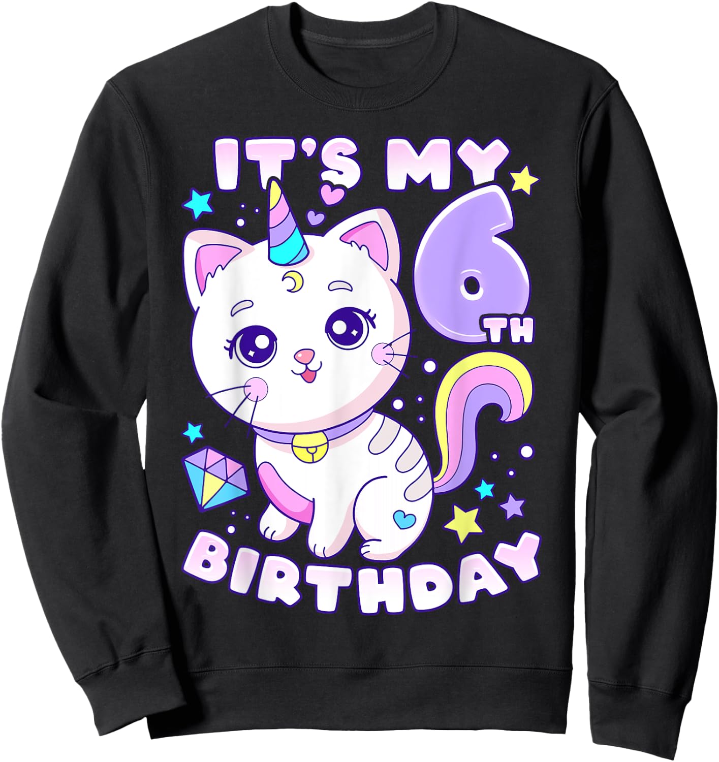 Birthday girl 6 years old cat unicorn 6th birthday Sweatshirt - Sweatshirt | Black