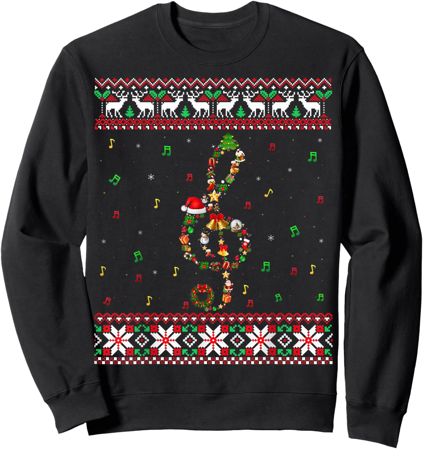 Music Note Christmas Ugly Sweater Musical Teacher Sing Women Kids Sweatshirt - Sweatshirt | Black