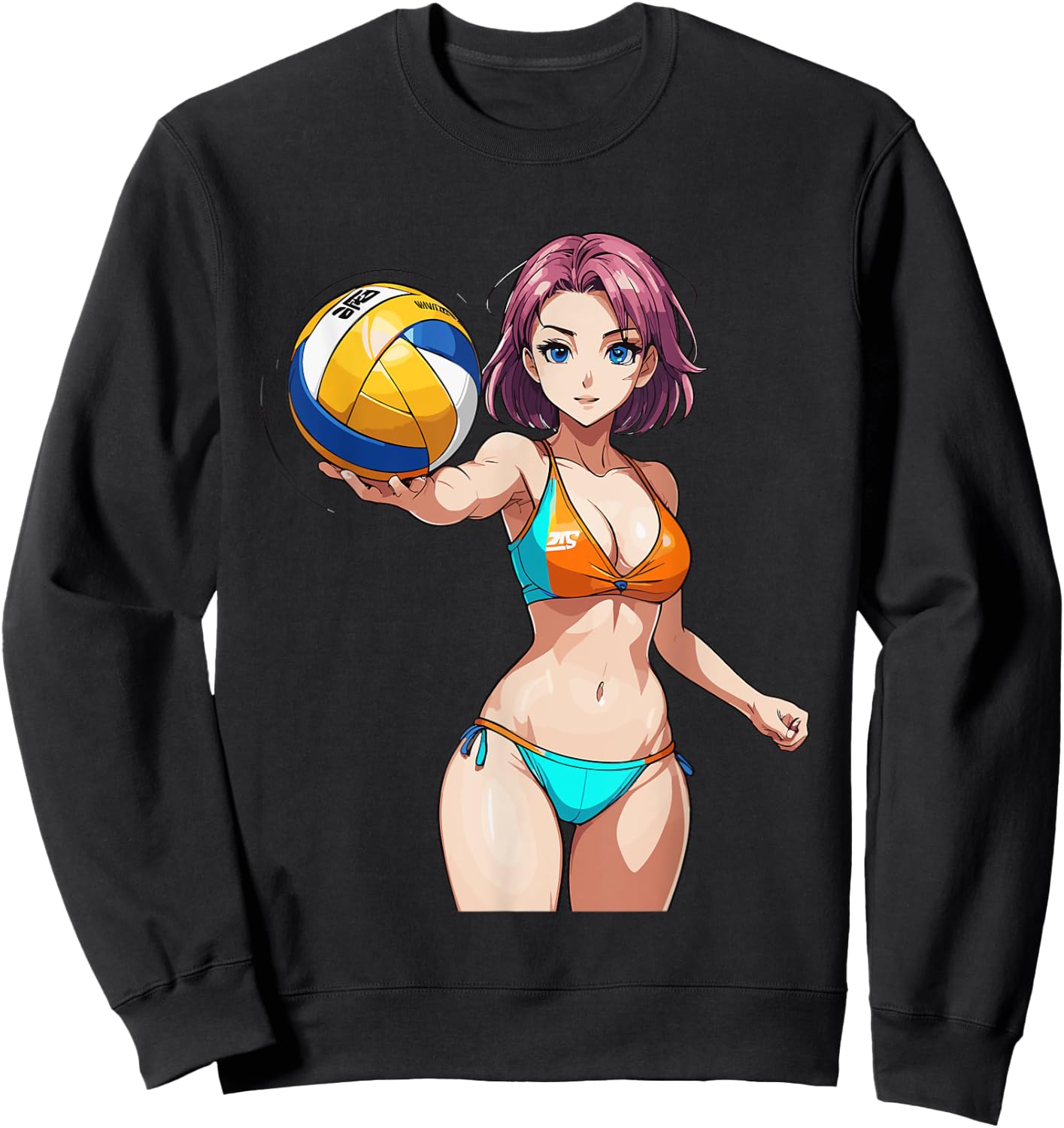 Sexy Fitness Anime Volleyball Girl in Sport Outfit Sweatshirt - Sweatshirt | Black