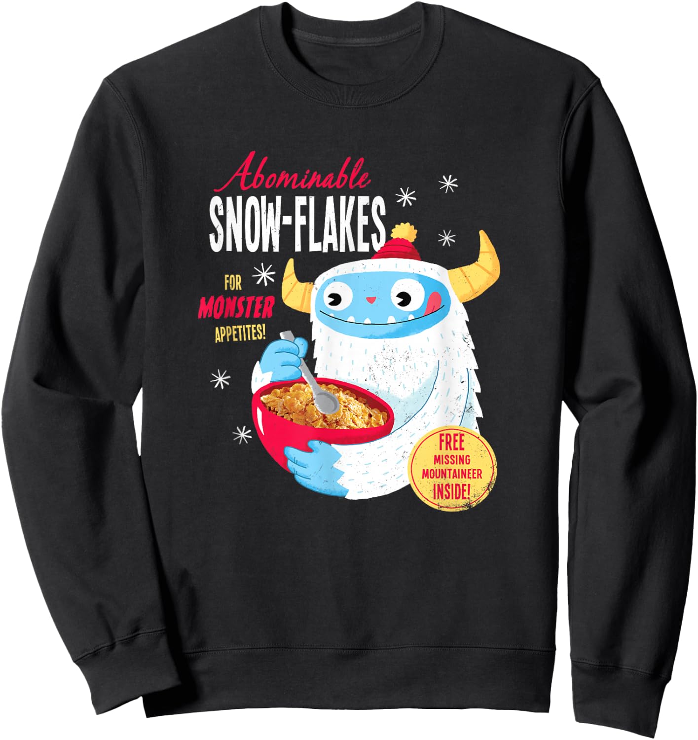 Yeti Cereal: Abominable Snowflakes- Official DinoMike Design Sweatshirt - Sweatshirt | Black
