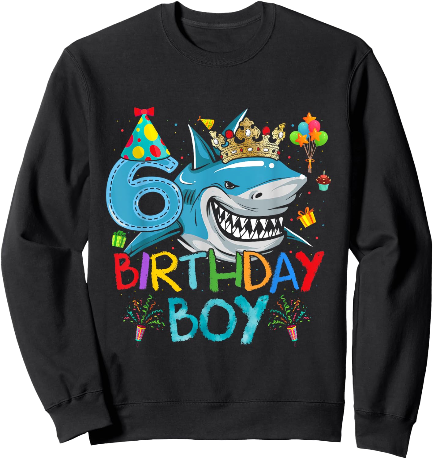6th Birthday Shark Ocean Theme Party 6 Years Old For Boy Sweatshirt - Sweatshirt | Black