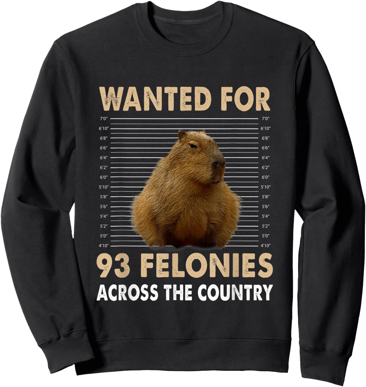Capybara Mugshot Wanted For 93 Felonies Across The Country Sweatshirt - Sweatshirt | Black