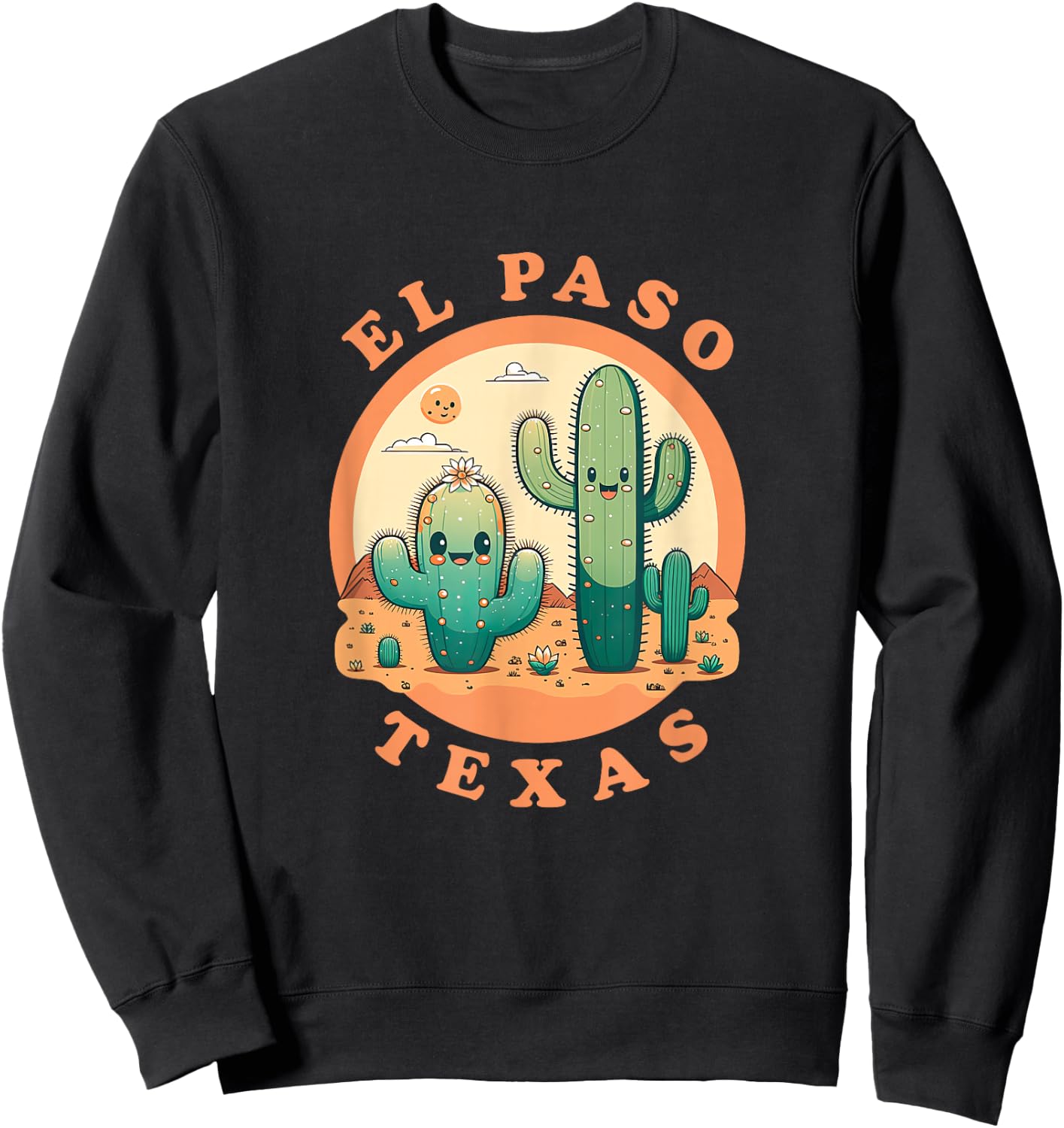 El Paso Texas Cute Kawaii Desert Cactus Couple Sweatshirt - Sweatshirt | Black