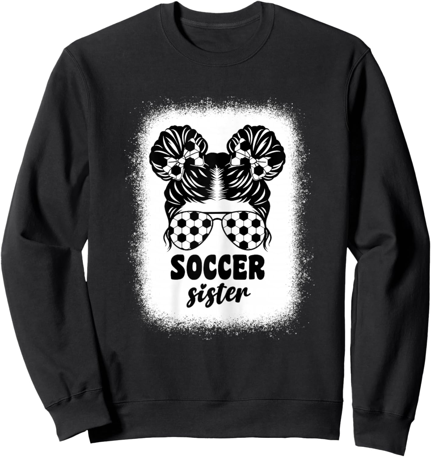 Proud Soccer Little Sister For Baby Girls Kids Messy Bun Fun Sweatshirt - Sweatshirt | Black