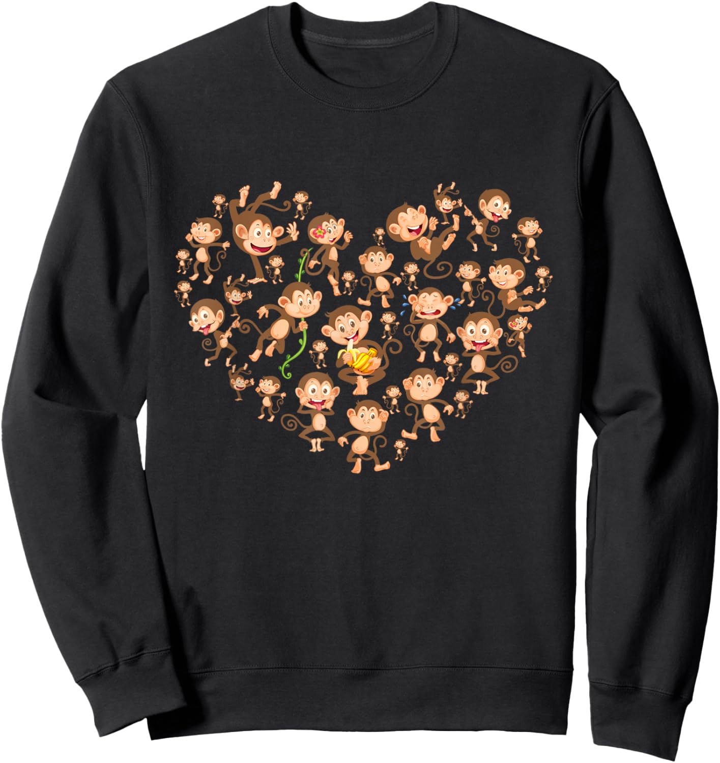 Monkey Heart Shaped Design - Monkeys Primate Animal Lover Sweatshirt - Sweatshirt | Black