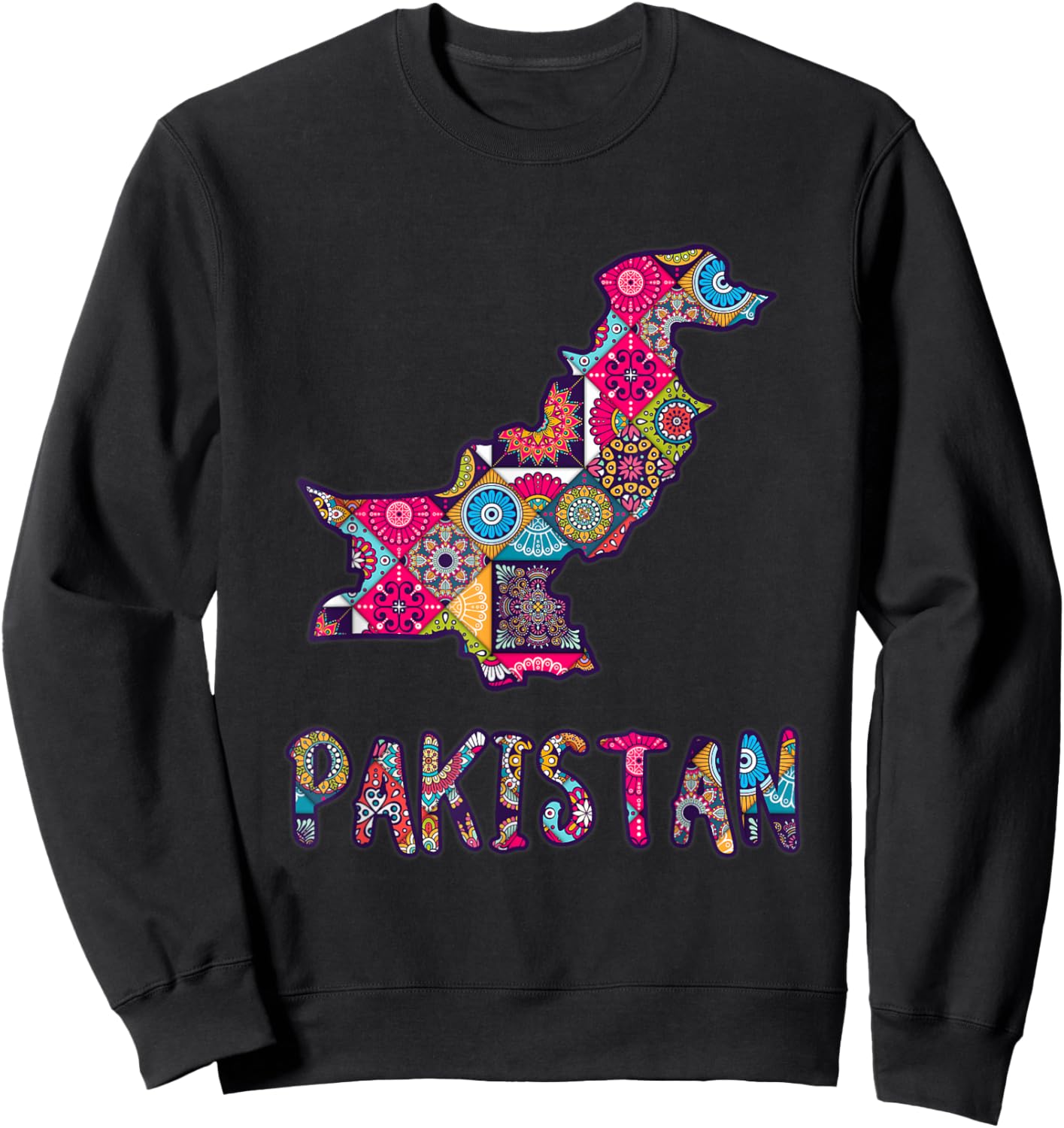 Pakistan Map filled with Pakistani truck art pattern Sweatshirt - Sweatshirt | Black