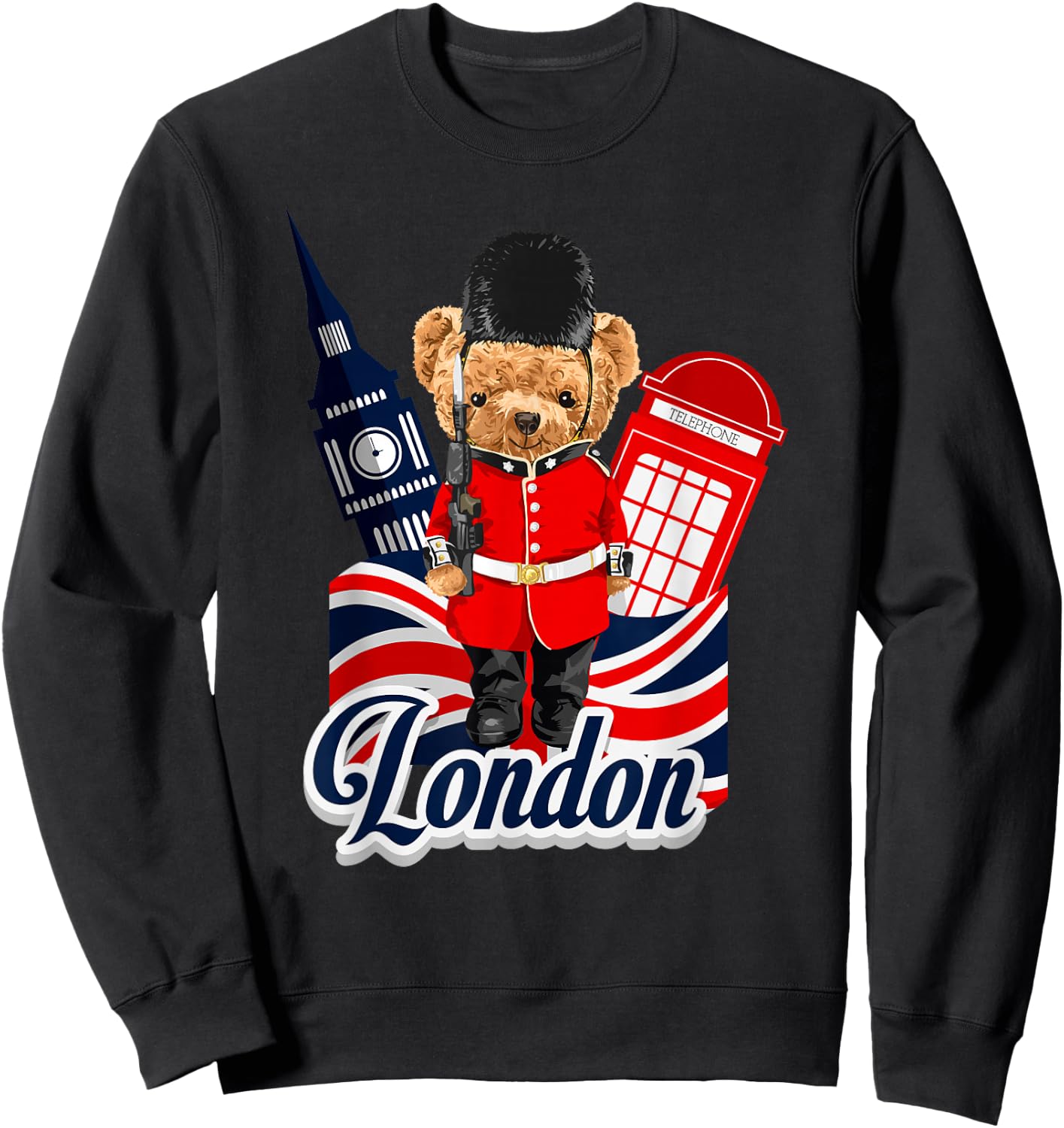 London Teddy Bear Queen Guard Illustration Graphic Anime Sweatshirt - Sweatshirt | Black