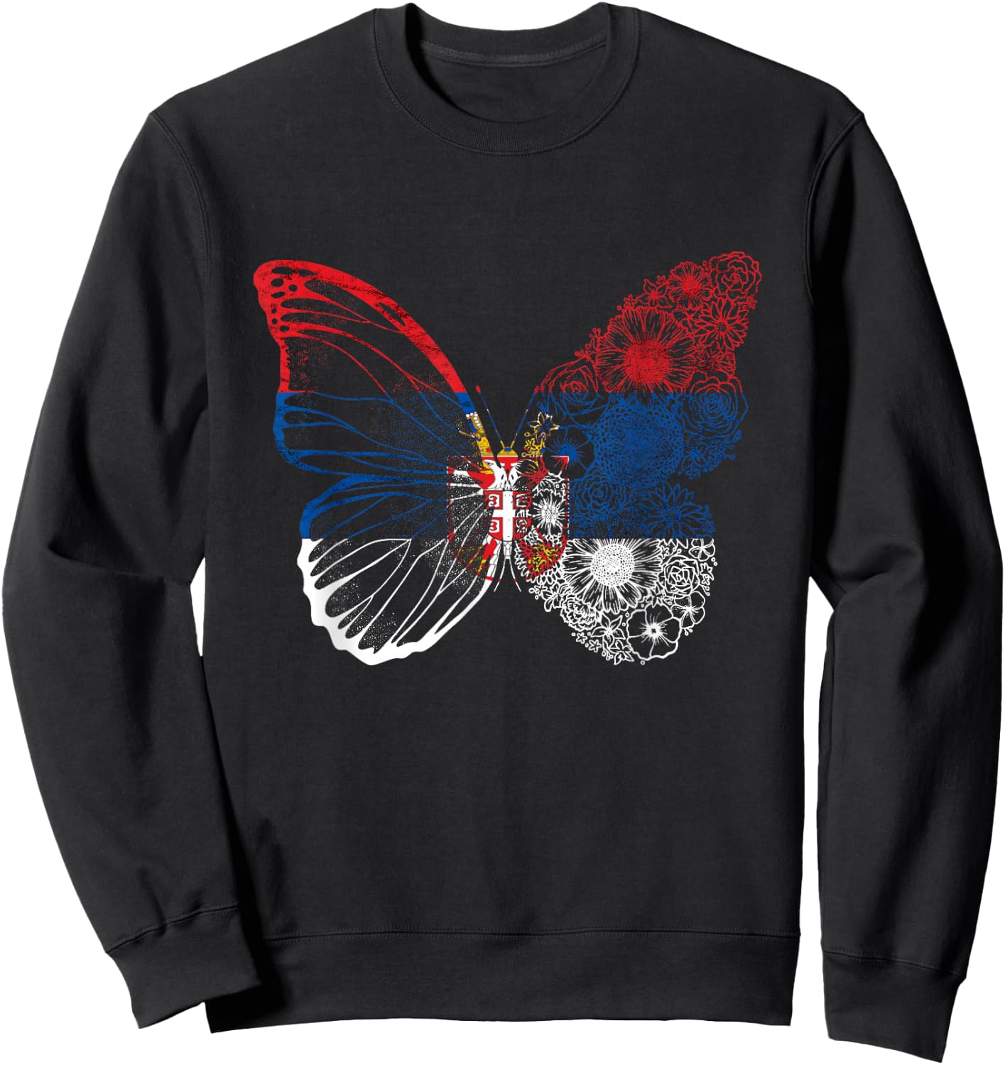Serbian Flag Serbian Pride Serbian Roots Serbia Butterfly Sweatshirt - Sweatshirt | Black