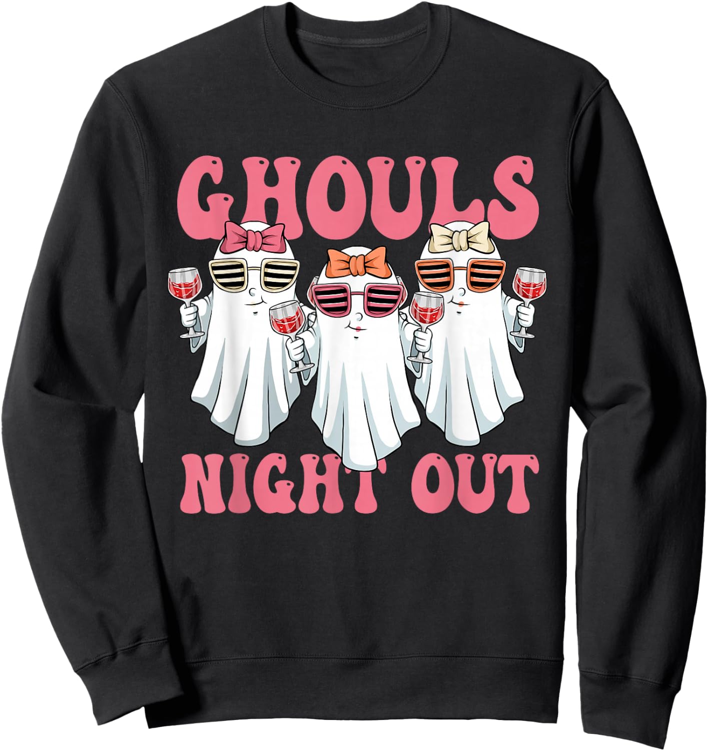 Ghouls Night Out Spooky Women Halloween Party Wine Ghosts Sweatshirt - Sweatshirt | Black