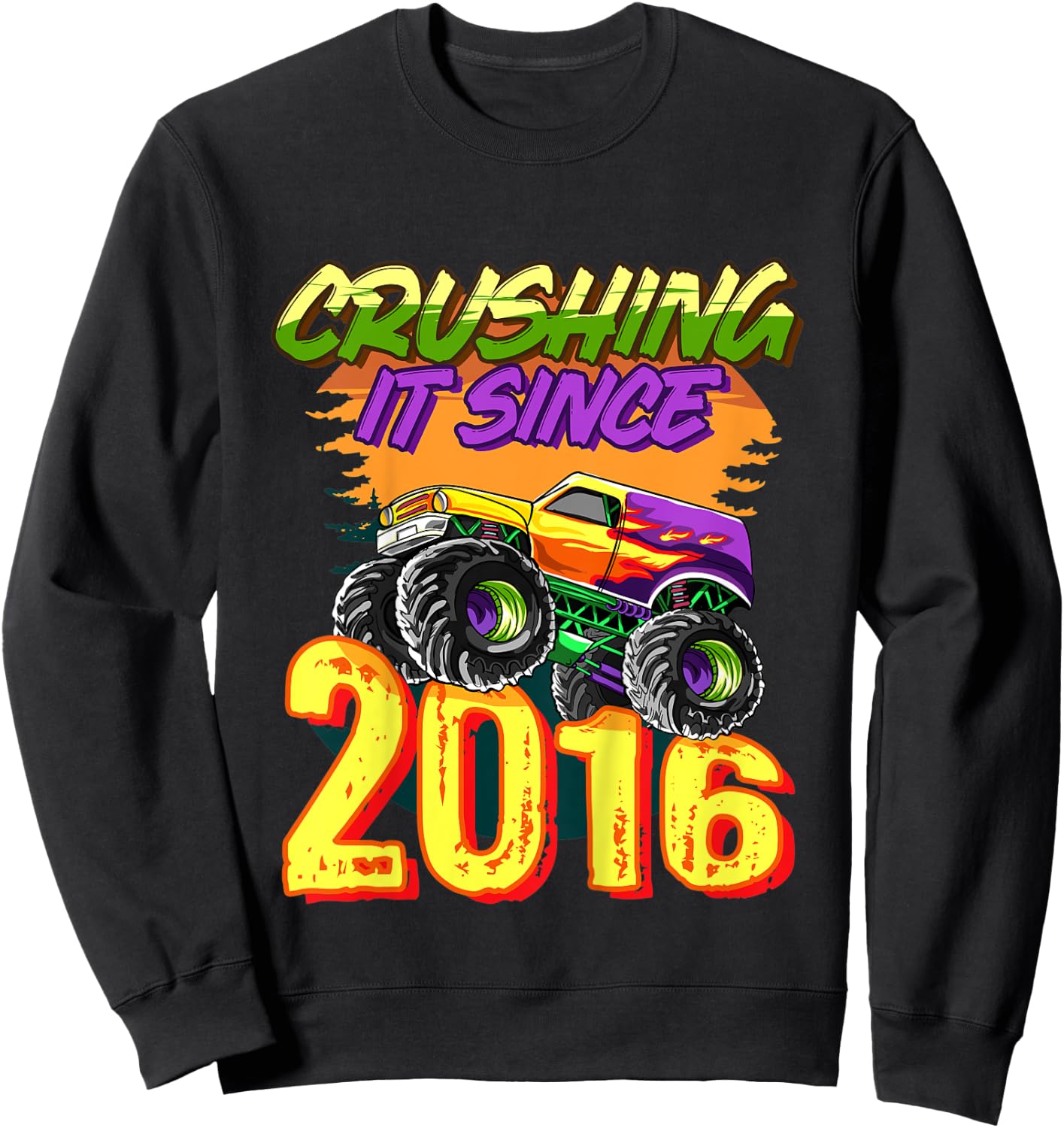 Kids Monster Truck Crushing It Since 2016 Kids Birthday Party Sweatshirt - Sweatshirt | Black