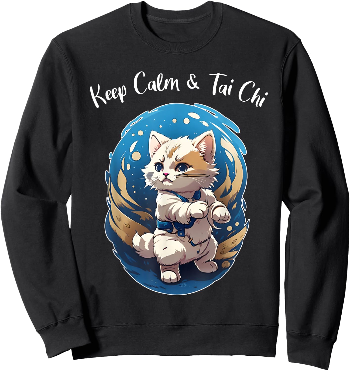 Tai Chi Cat, Keep Calm, funny Kitten, Ying Yang Balance Sweatshirt - Sweatshirt | Black