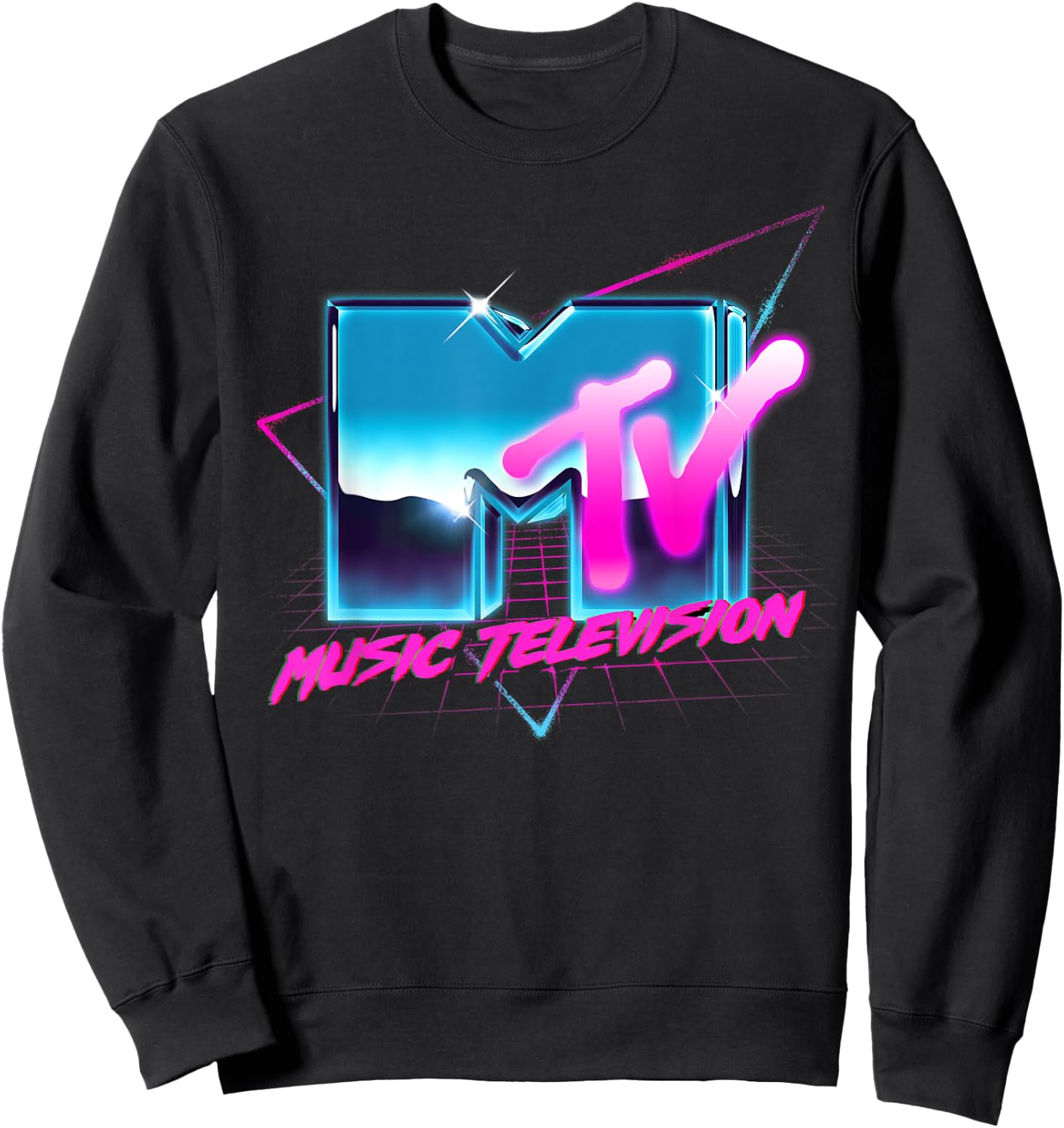 Mademark x MTV - Rad 80's MTV Logo Chrome Effect RetroWave Eighties MTV Sweatshirt - Sweatshirt | Black