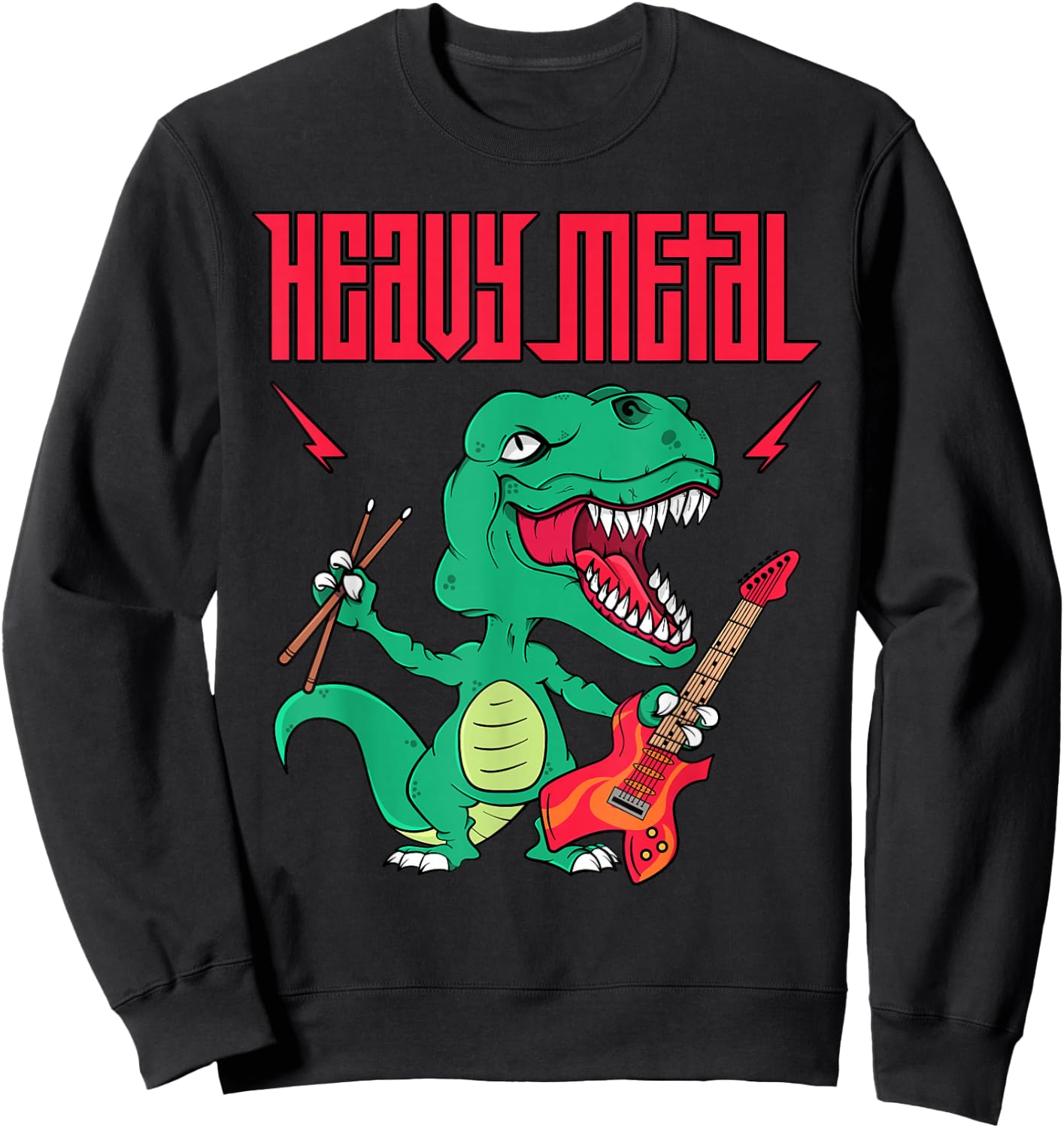 Funny Heavy Metal Dinosaur Design Women and Kids Sweatshirt - Sweatshirt | Black