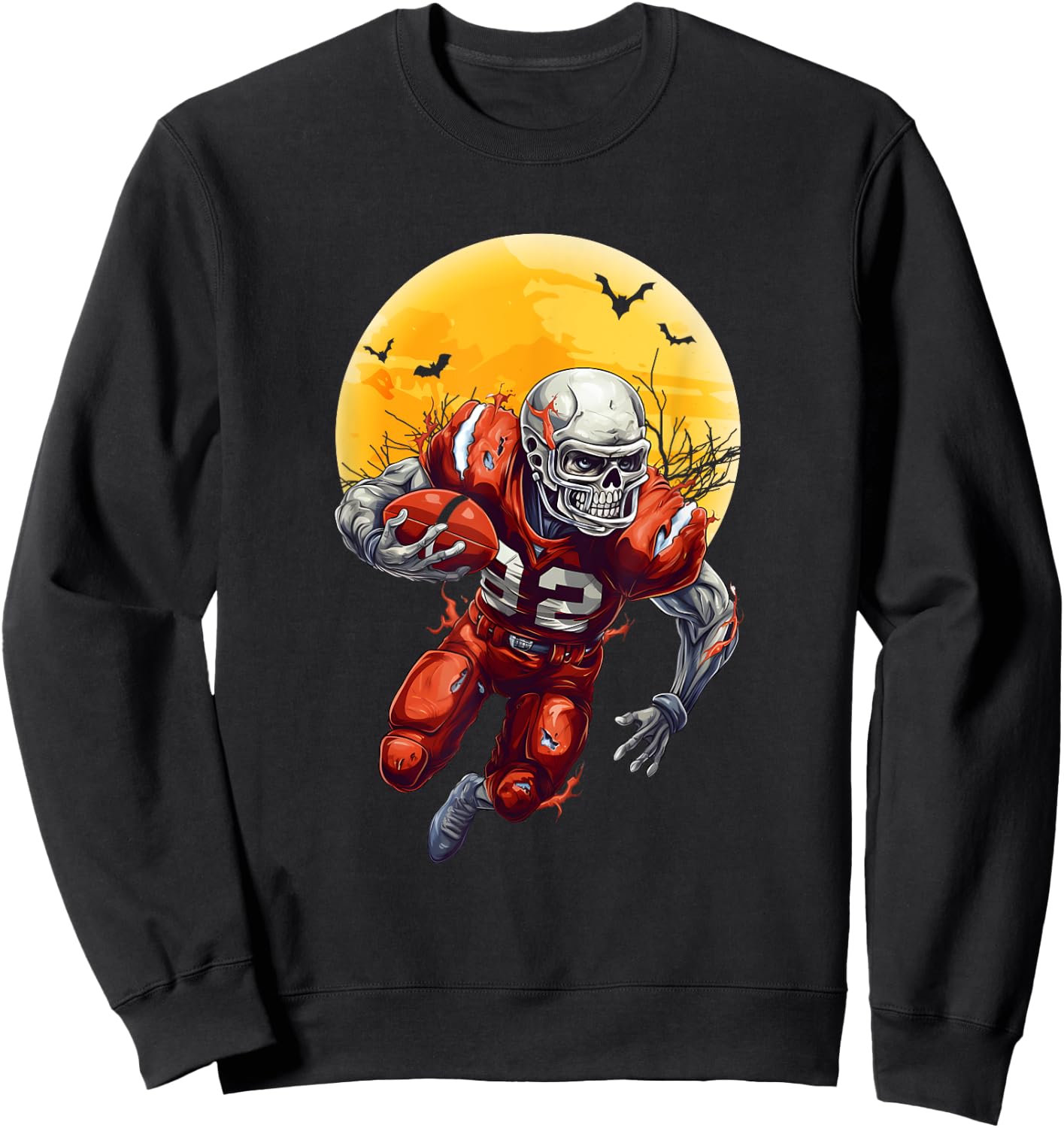 American Football Skeleton Halloween Shirt Football Fan Sweatshirt - Sweatshirt | Black
