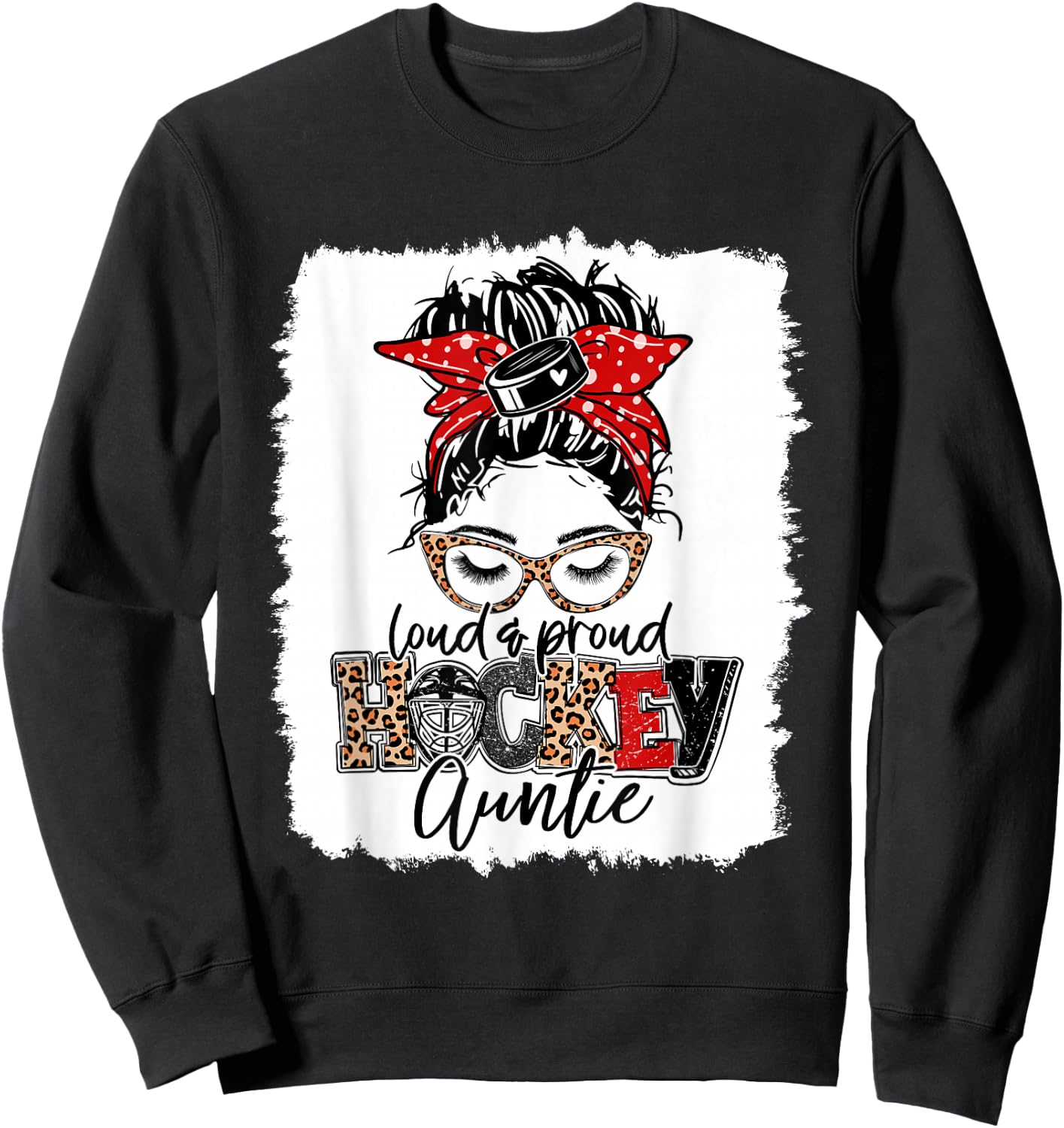 Hockey Auntie Messy Bun Aunt Game Day Matching Family Sweatshirt - Sweatshirt | Black