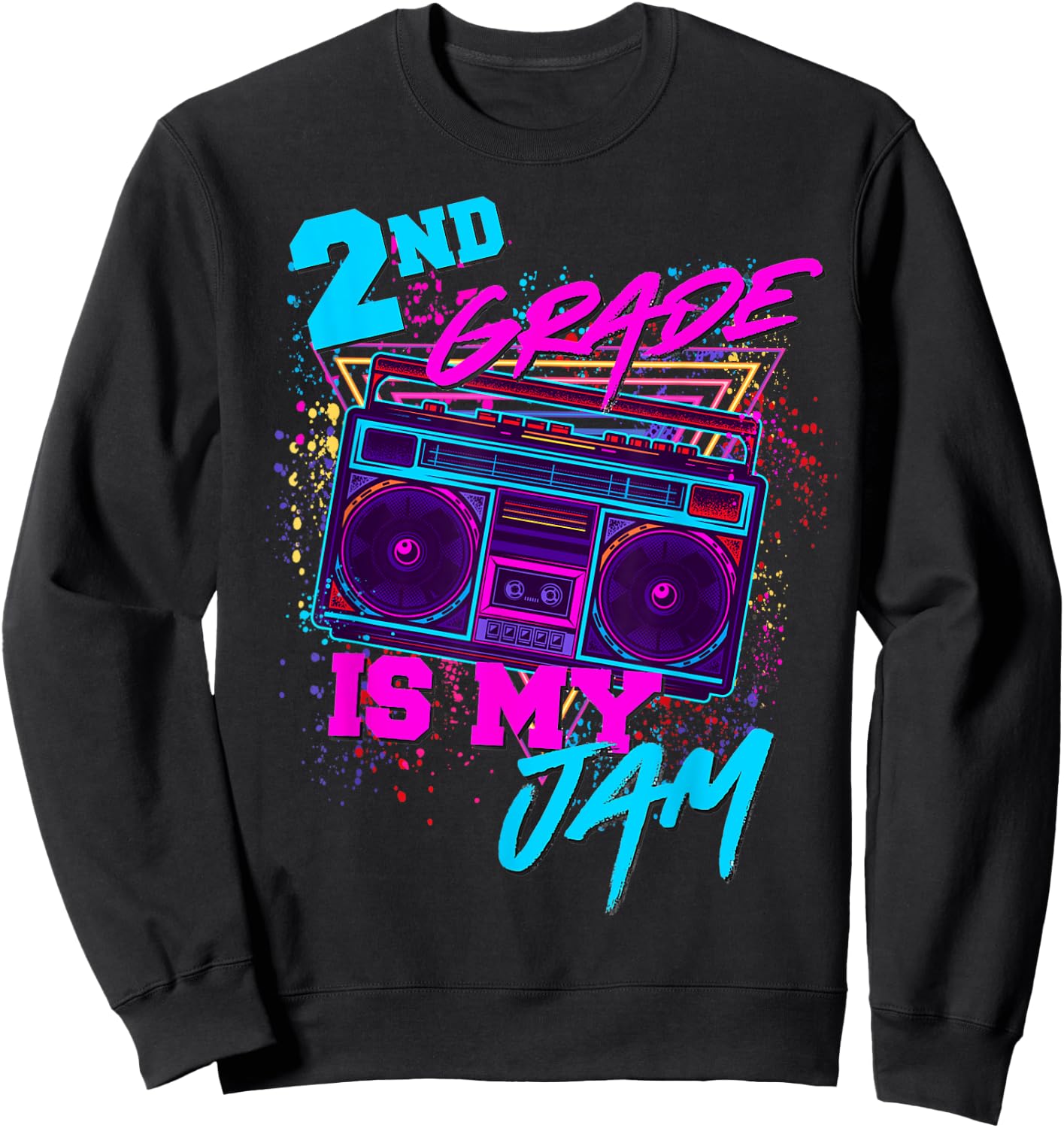 2nd Grade Is My Jam Vintage 80s 1980s Teacher Student Retro Women Girls Kids Sweatshirt - Sweatshirt | Black