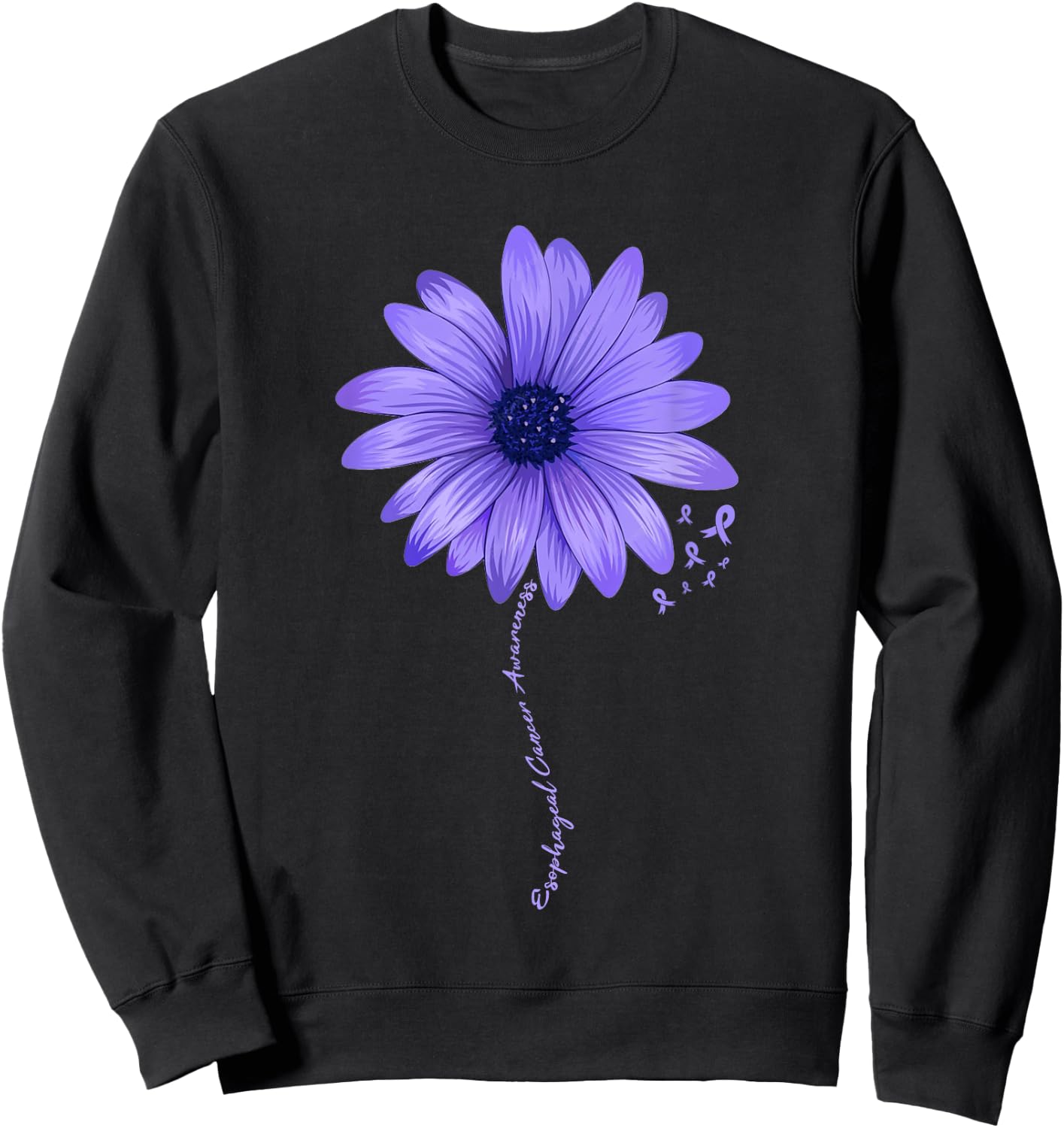 Esophageal Cancer Awareness Sunflower Periwinkle ribbon Sweatshirt - Sweatshirt | Black