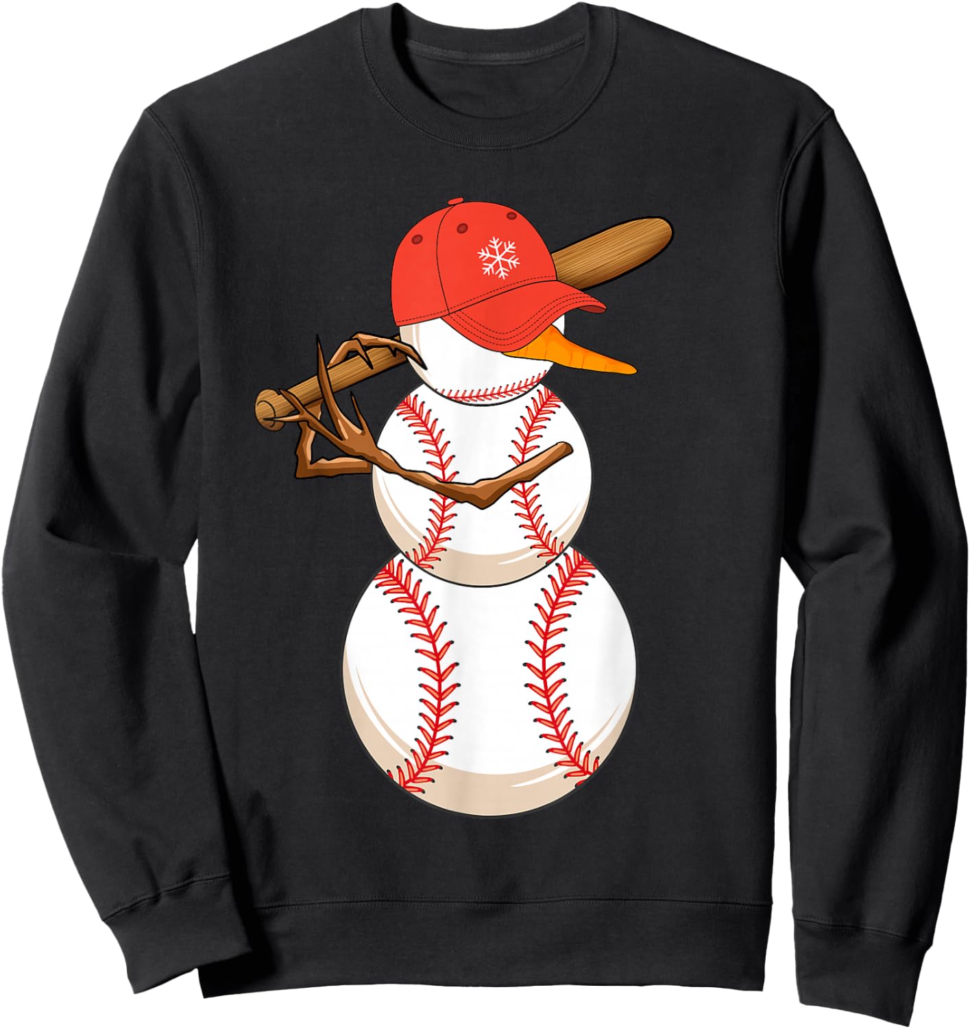 Baseball Snowman Balls Snow Christmas Xmas Women Sweatshirt - Sweatshirt | Black