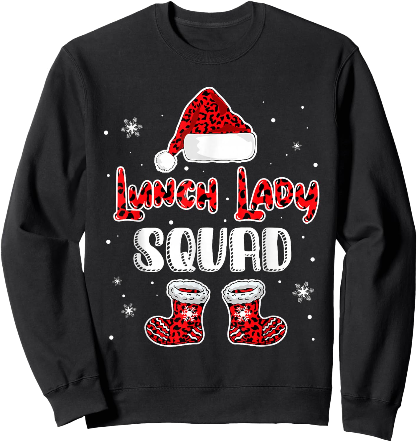 Lunch Lady Squad Leopard Santa's Hat Christmas Lunch Lady Sweatshirt - Sweatshirt | Black