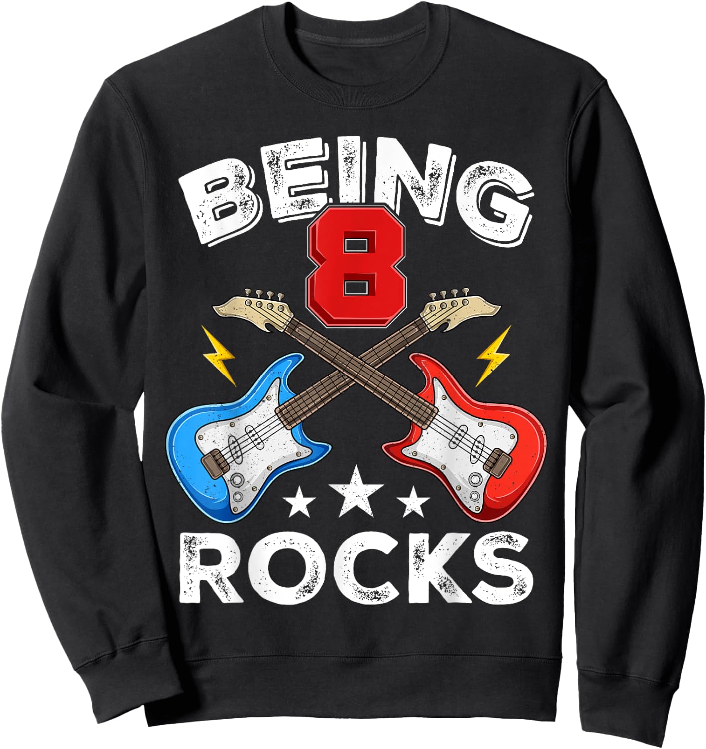 Being 8 Rocks Guitar Eight Years Funny 8th Birthday Kids Sweatshirt - Sweatshirt | Black