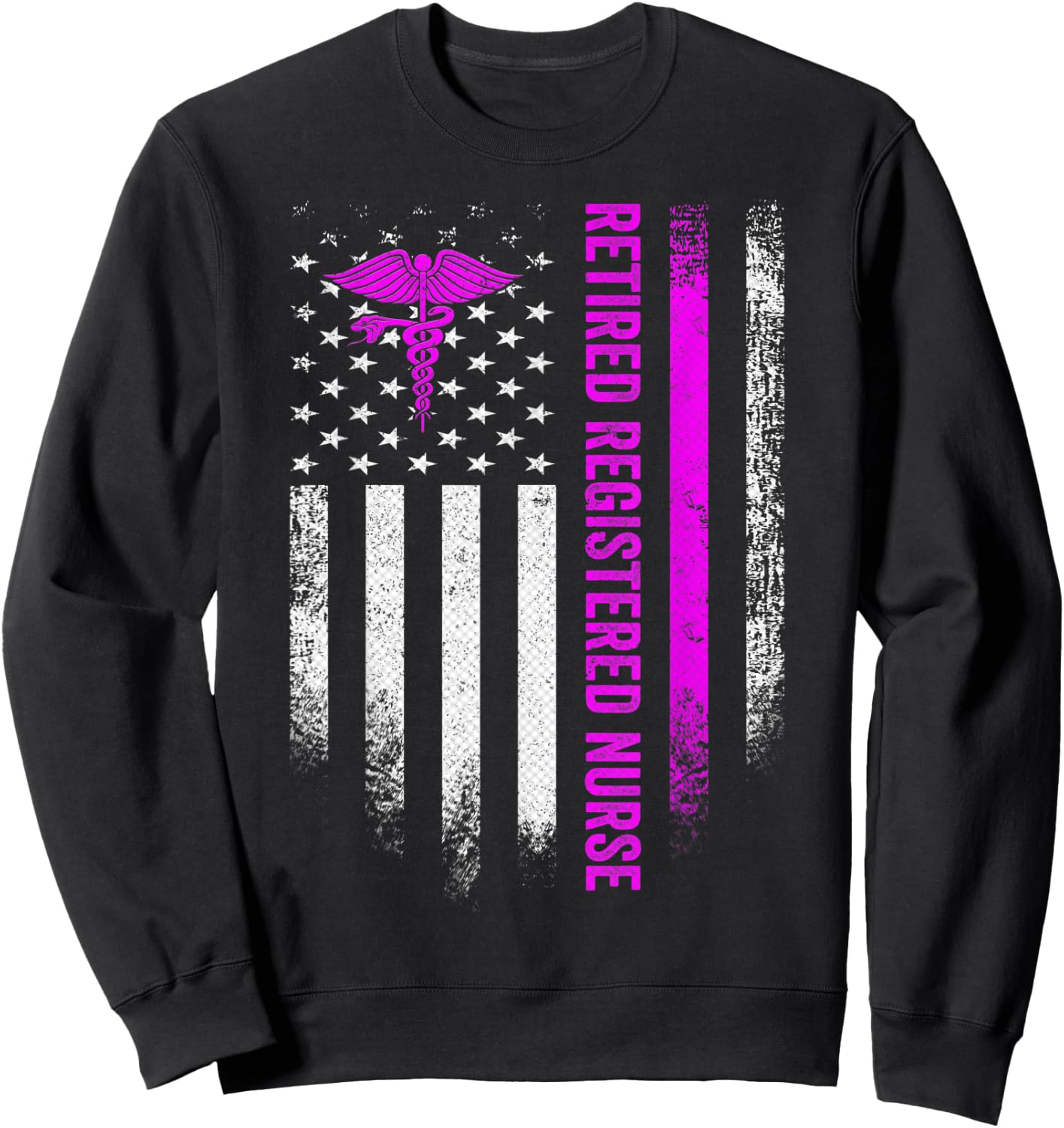 Vintage US Flag Proud Retired RN Registered Nurse Retirement Sweatshirt - Sweatshirt | Black