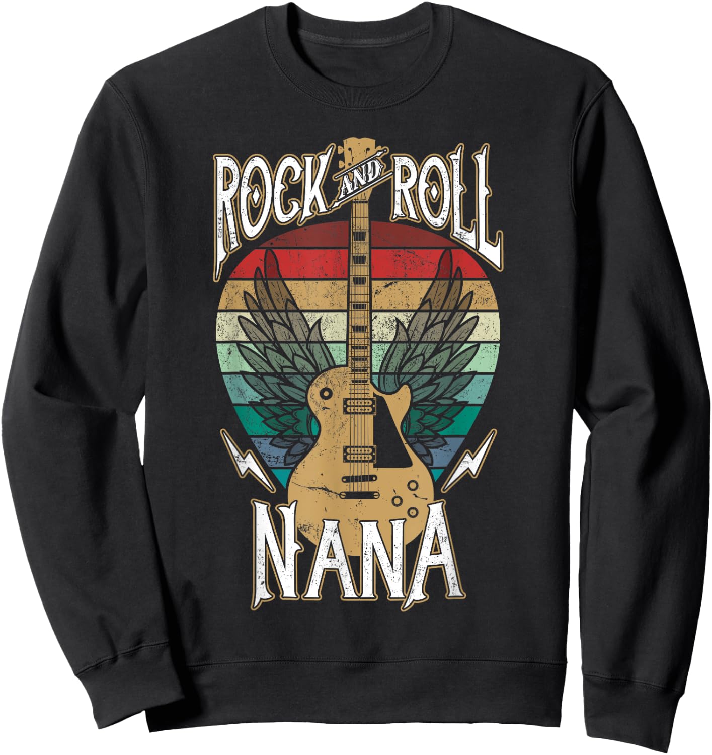 Rock n Roll Nana Vintage Guitar Player Music Lover Sweatshirt - Sweatshirt | Black