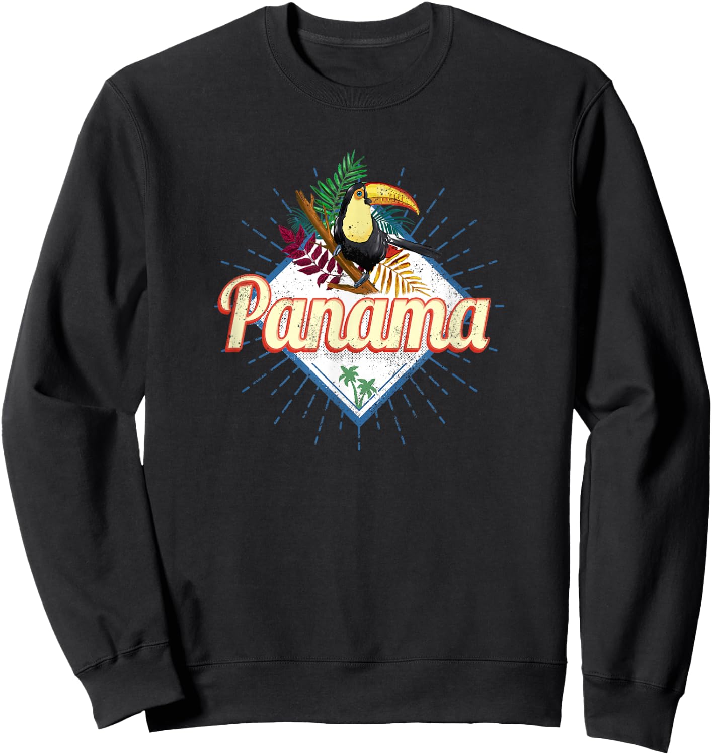 Panama City Toucan Retro Palm Trees Vintage Souvenir Sweatshirt - Sweatshirt | Black