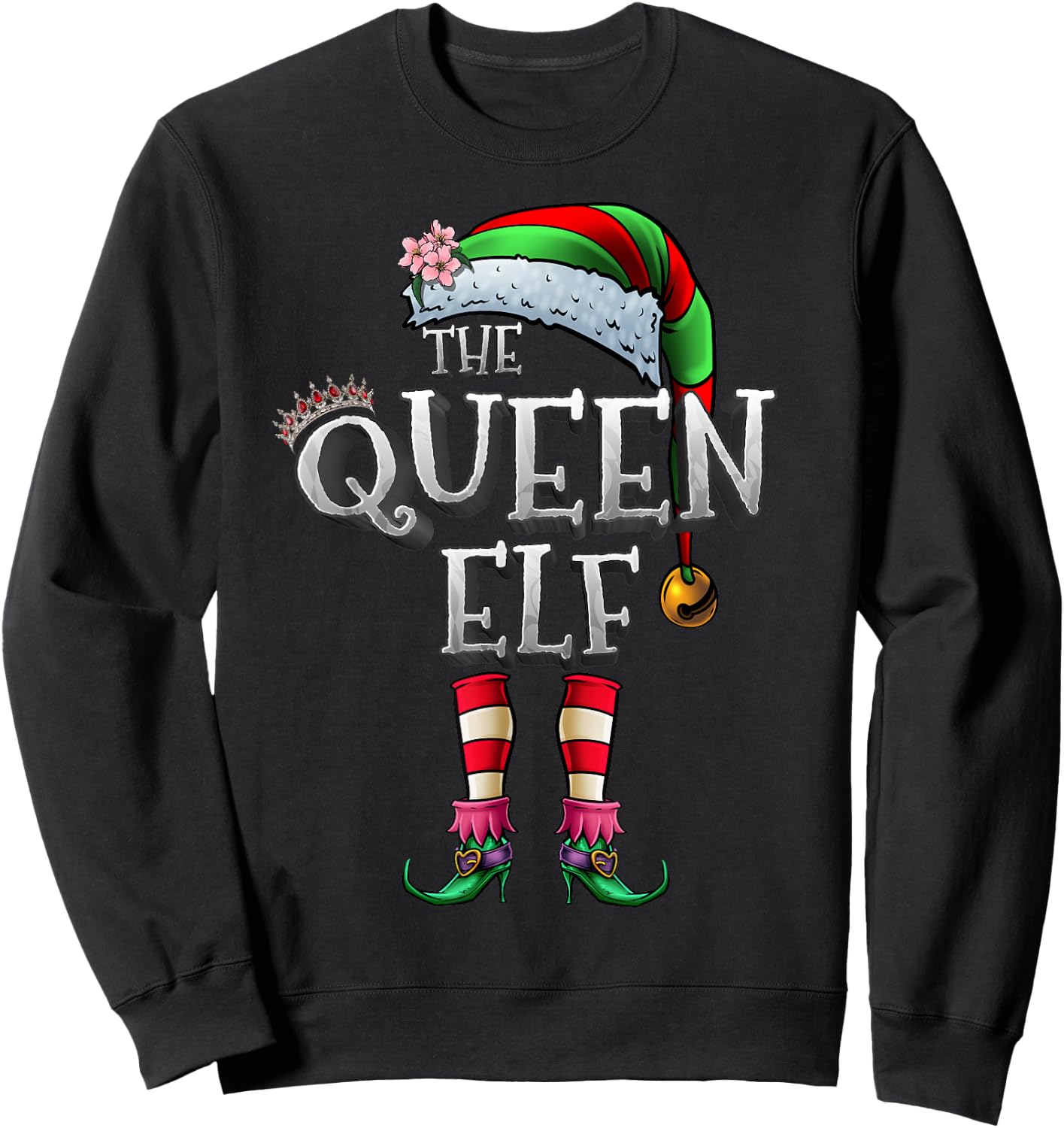 The Queen Elf Shirt Matching Family Christmas Elf Women Girl Sweatshirt - Sweatshirt | Black