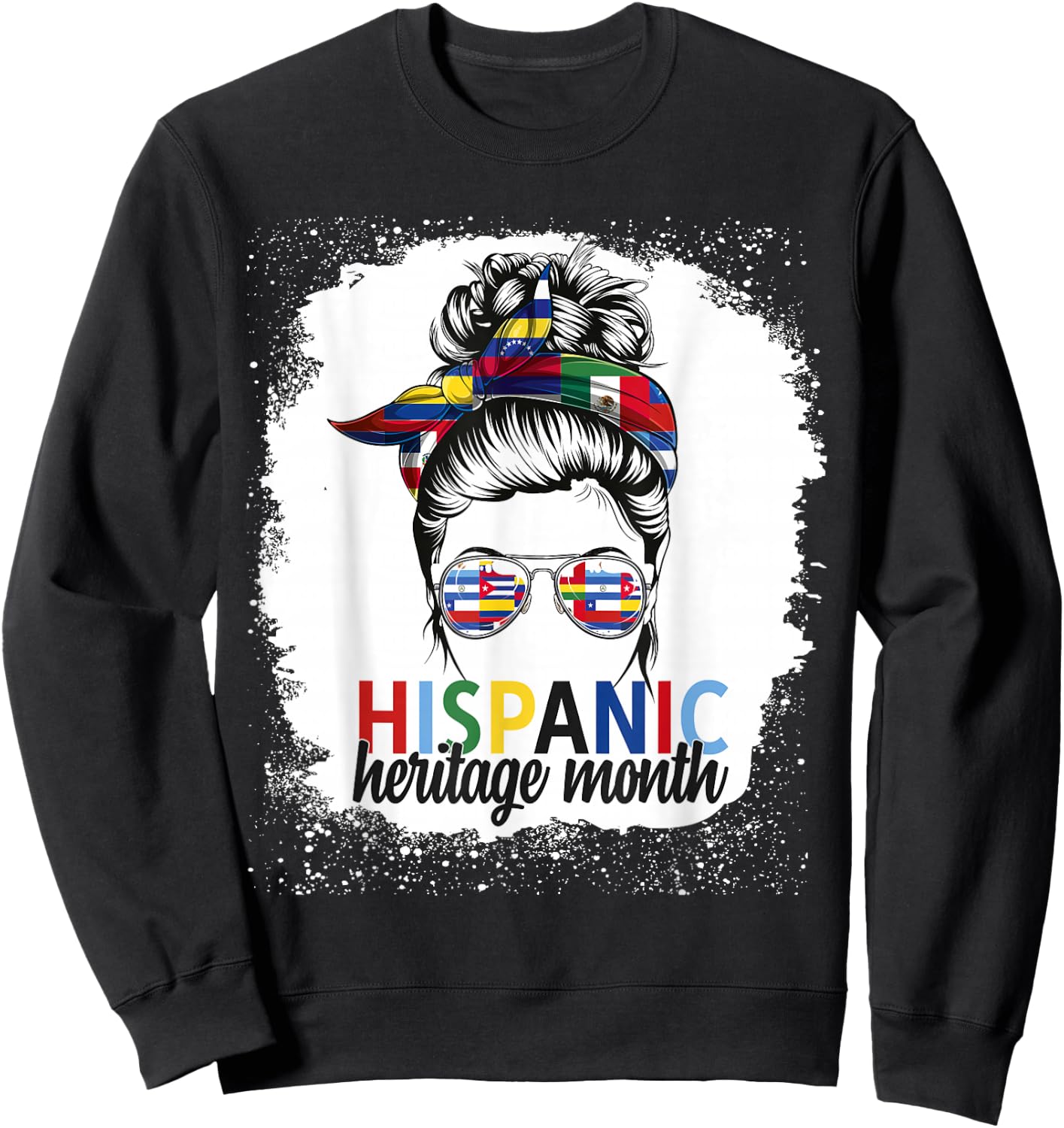 Hispanic Heritage Month All Countries Flags Women Messy Bun Sweatshirt - Sweatshirt | Black