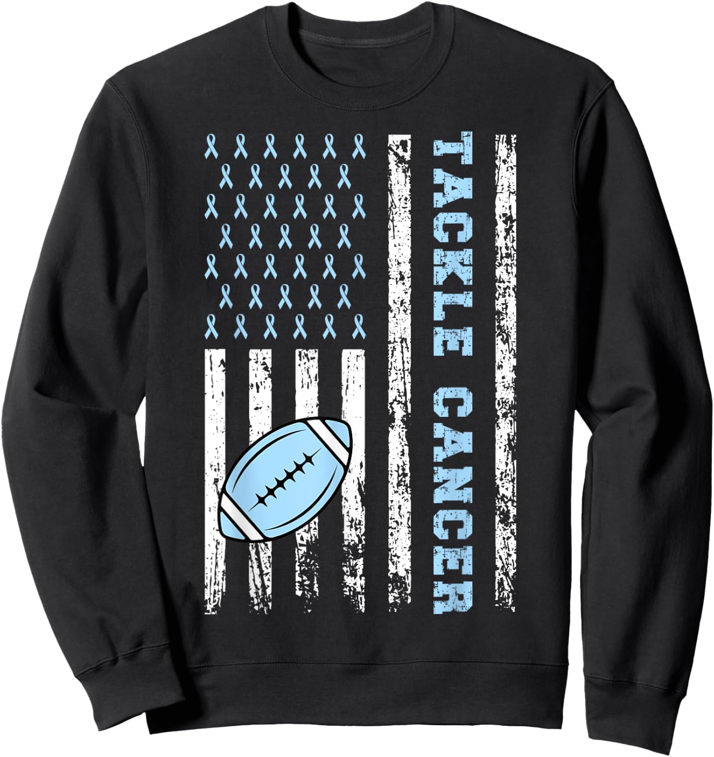 Tackle Football Light Blue Ribbon Prostate Cancer Awareness Sweatshirt - Sweatshirt | Black