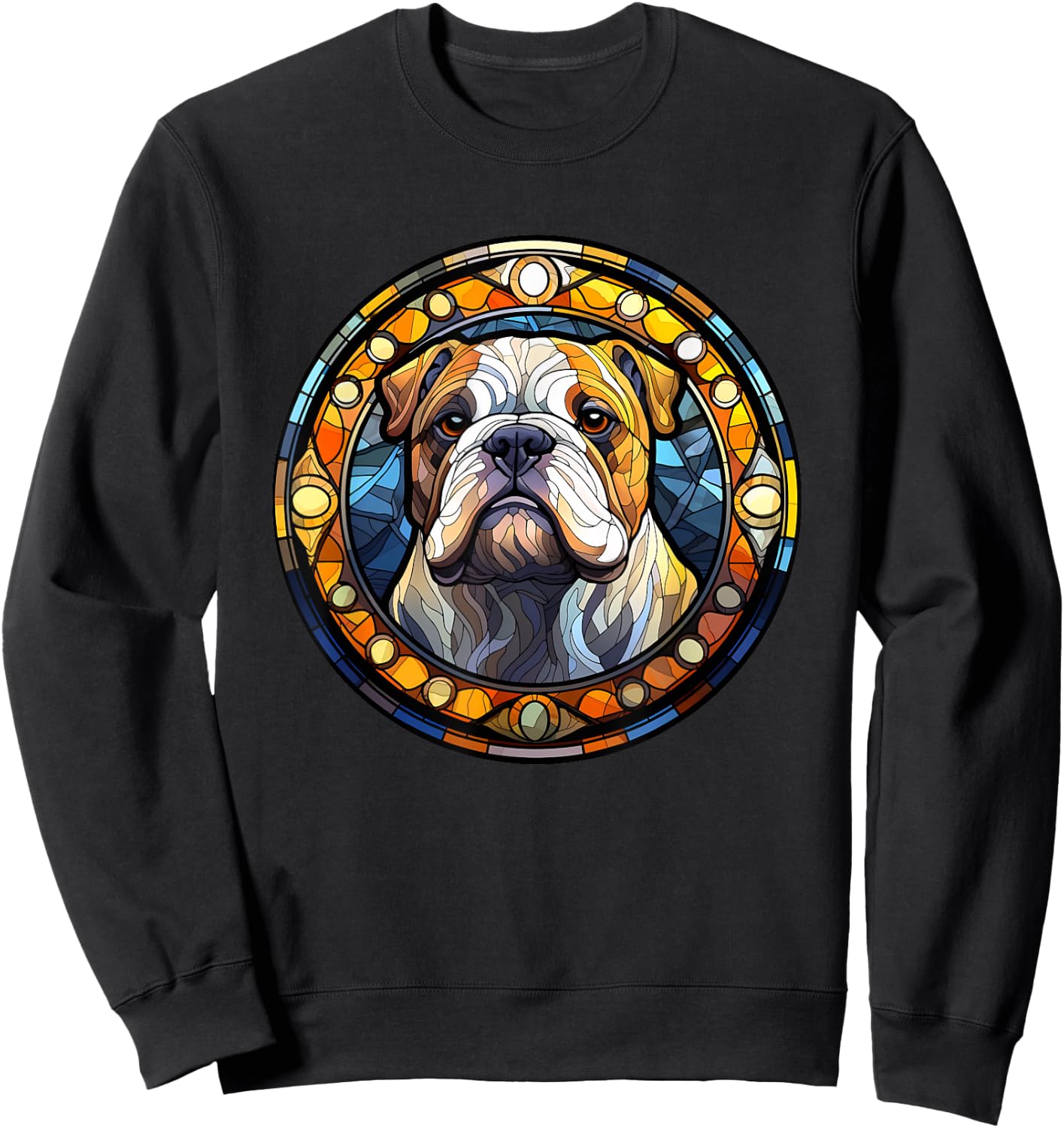 Bulldog Stained Glass Leadlight Artistic Design Sweatshirt - Sweatshirt | Black