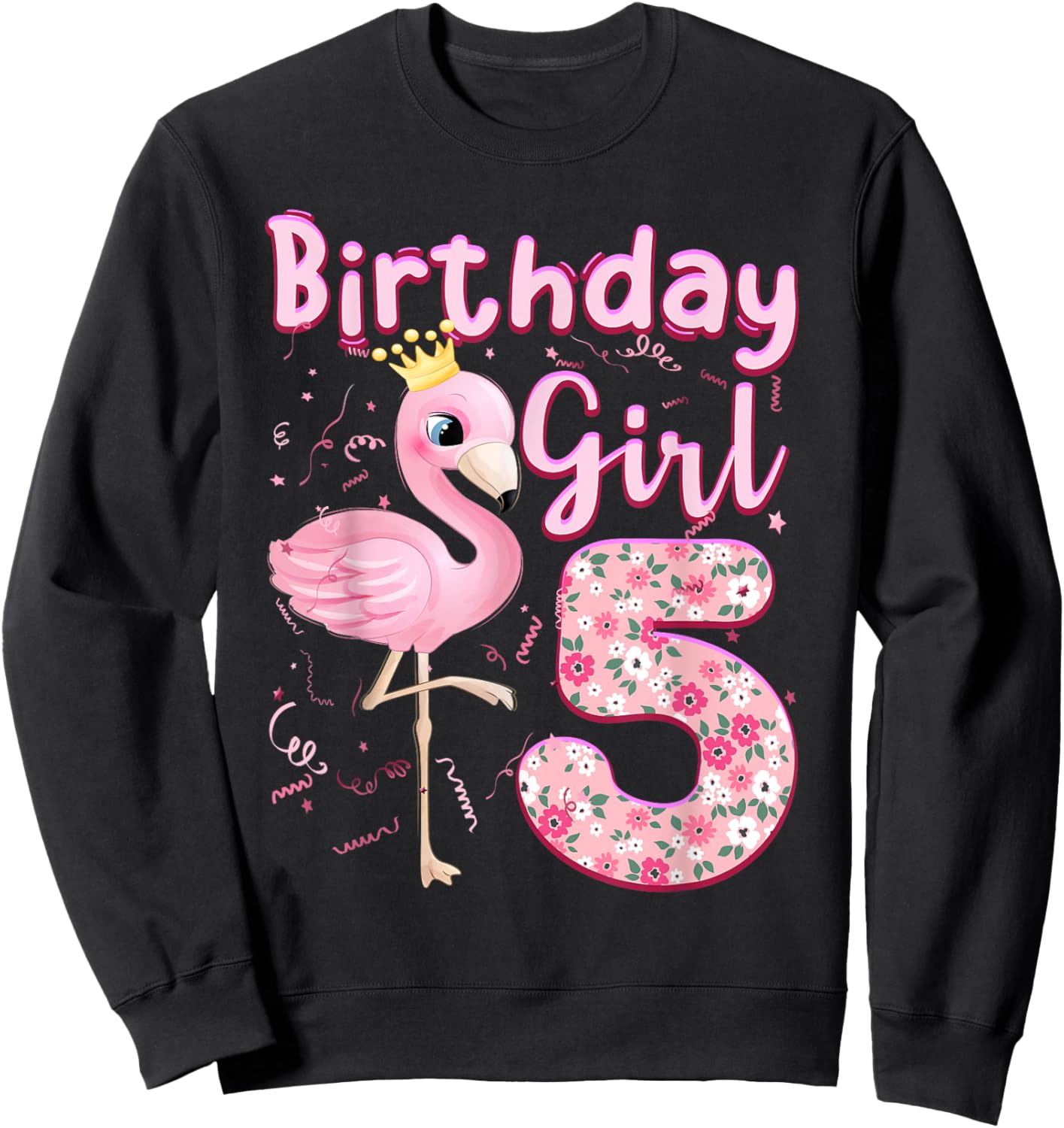 5th Birthday Girls Flamingo 5 Years Old Tropical Flamingo Sweatshirt - Sweatshirt | Black