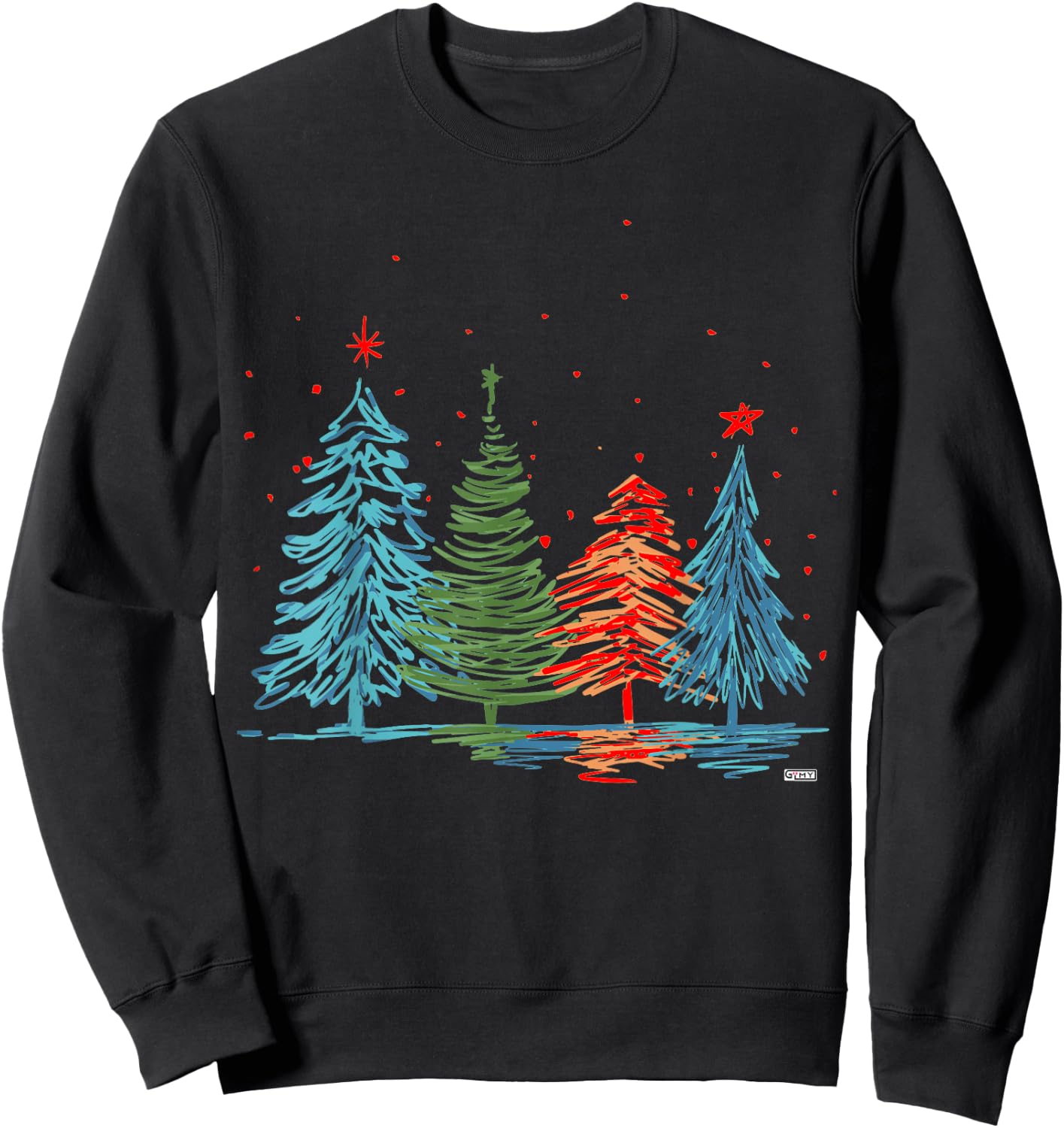 GuitarIsMyYoga Christmas Vintage Modern Christmas Tree , Black, Small, -Adults, Short Sleeve, Classic Fit Sweatshirt - Sweatshirt | Black