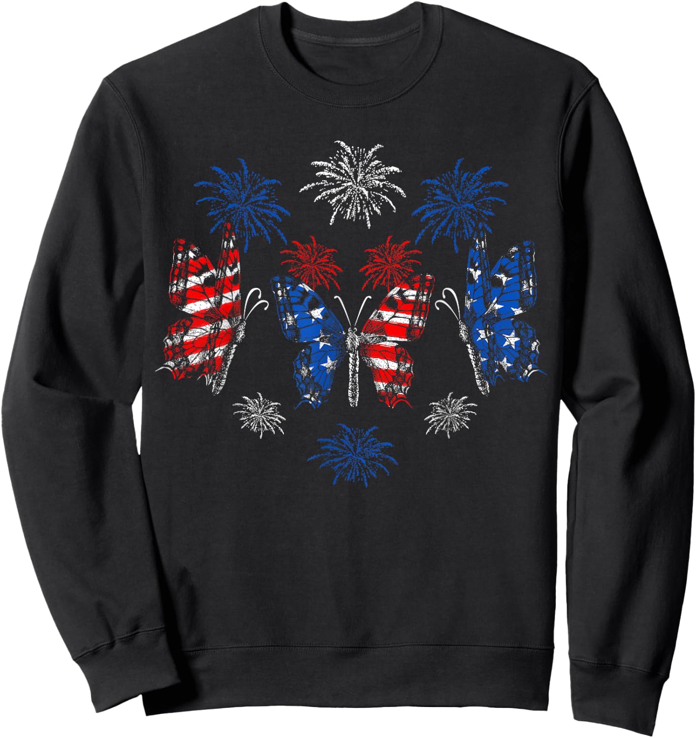 Butterfly USA Flag Cute 4th of July Fireworks Patriotic Sweatshirt - Sweatshirt | Black