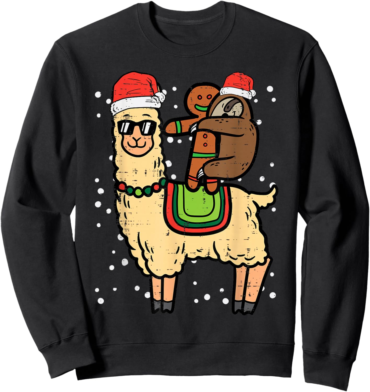 Christmas Sloth Gingerbread Riding Llama Xmas Men Women Kids Sweatshirt - Sweatshirt | Black