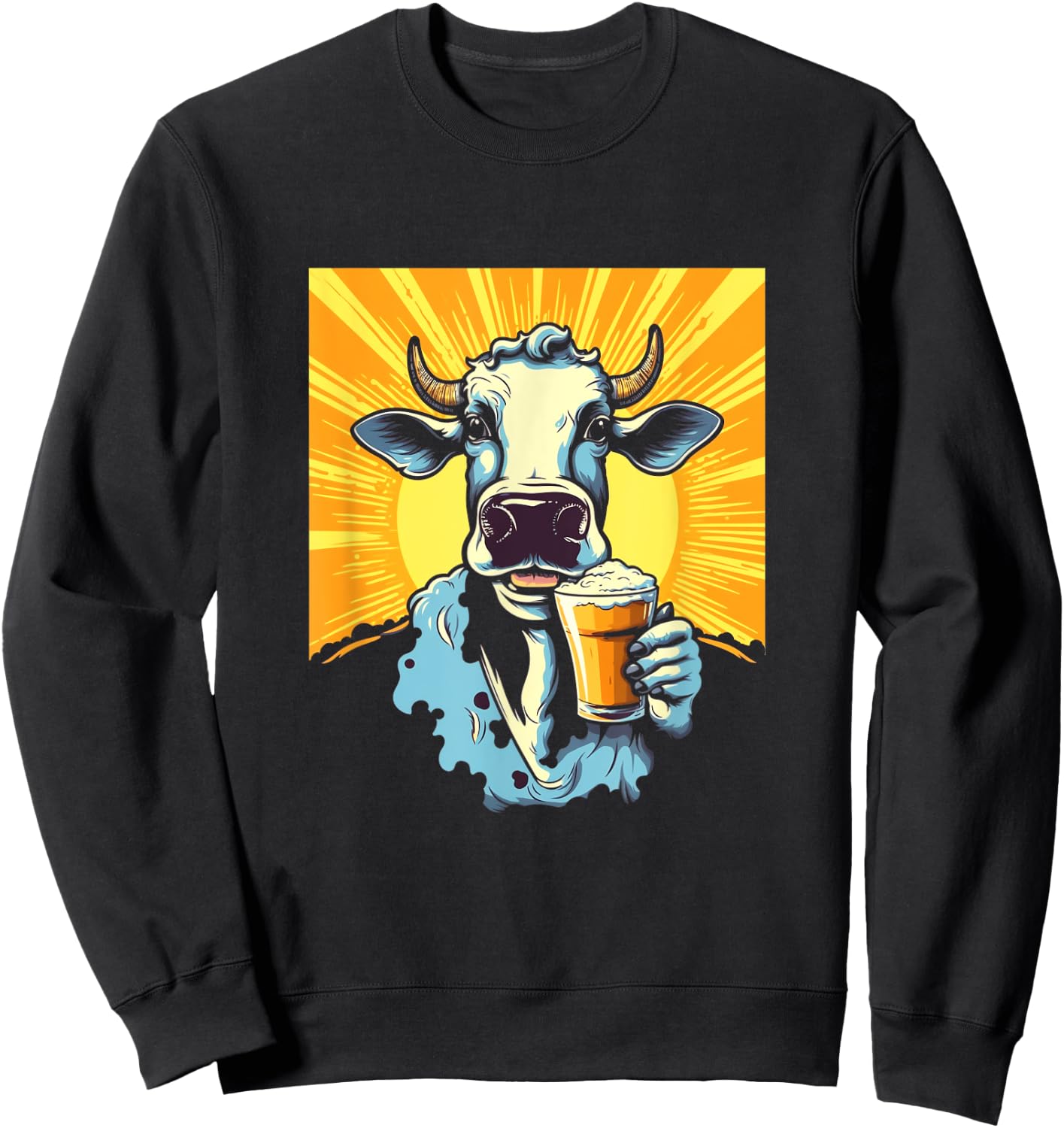 Cow Drinking Beer Glass Mug Brew Beer Drinker Drunk Cows Sweatshirt - Sweatshirt | Black