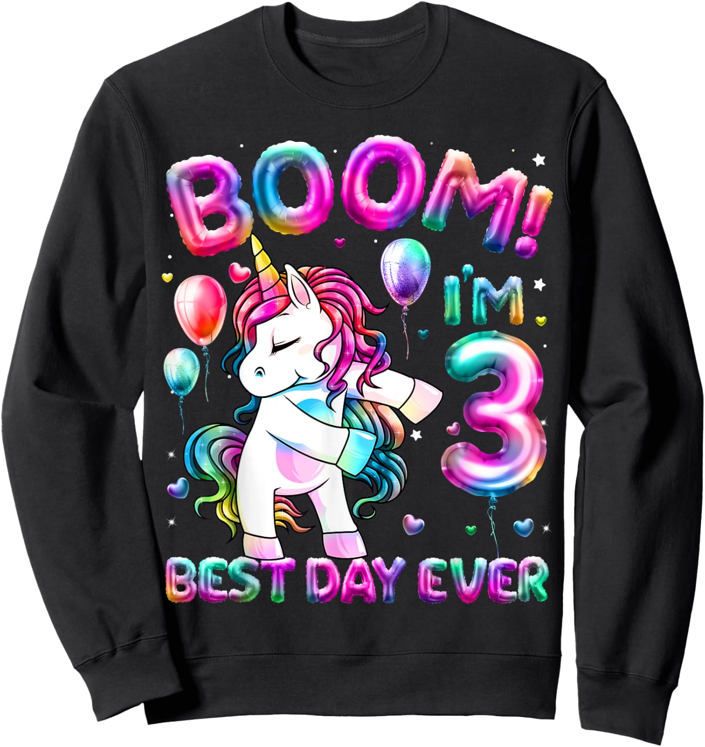 3 Years Old Flossing Unicorn Gifts 3rd Birthday Girl Party Sweatshirt - Sweatshirt | Black