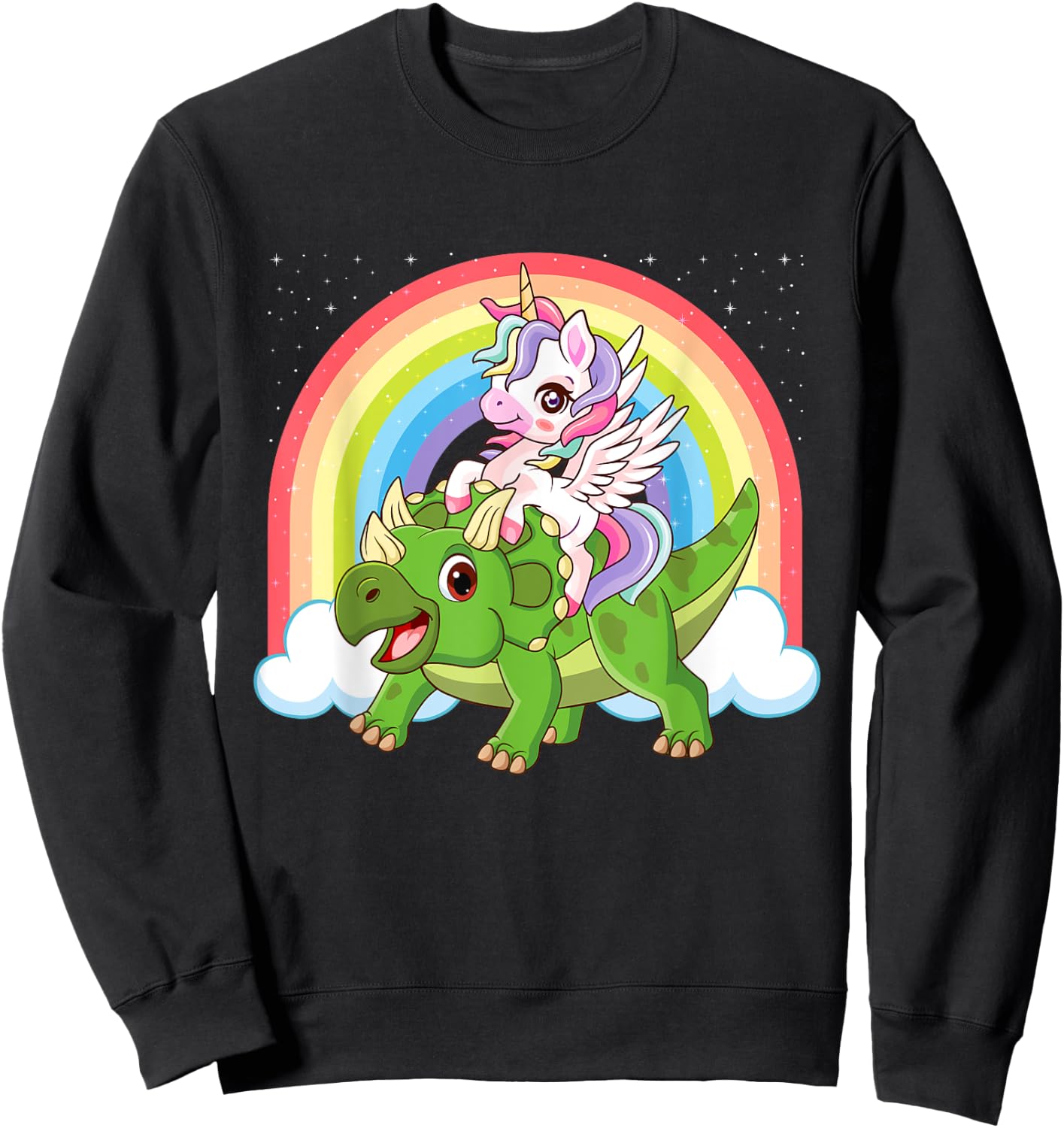 Magical Unicorn And Triceratops - Dinosaur Lover Sweatshirt - Sweatshirt | Black