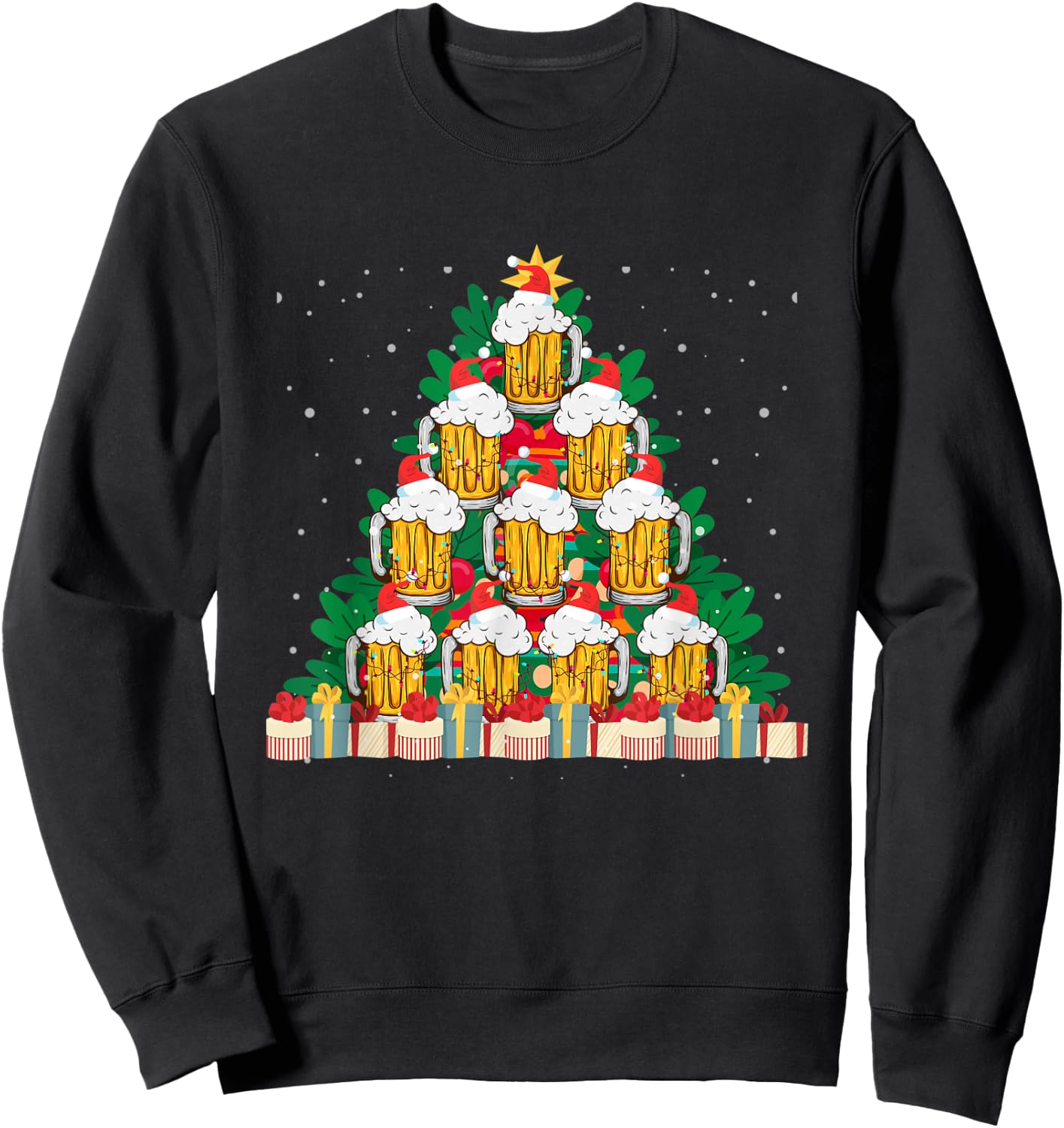 Christmas Fir Tree With Beer Ugly Xmas Beer Sweatshirt - Sweatshirt | Black