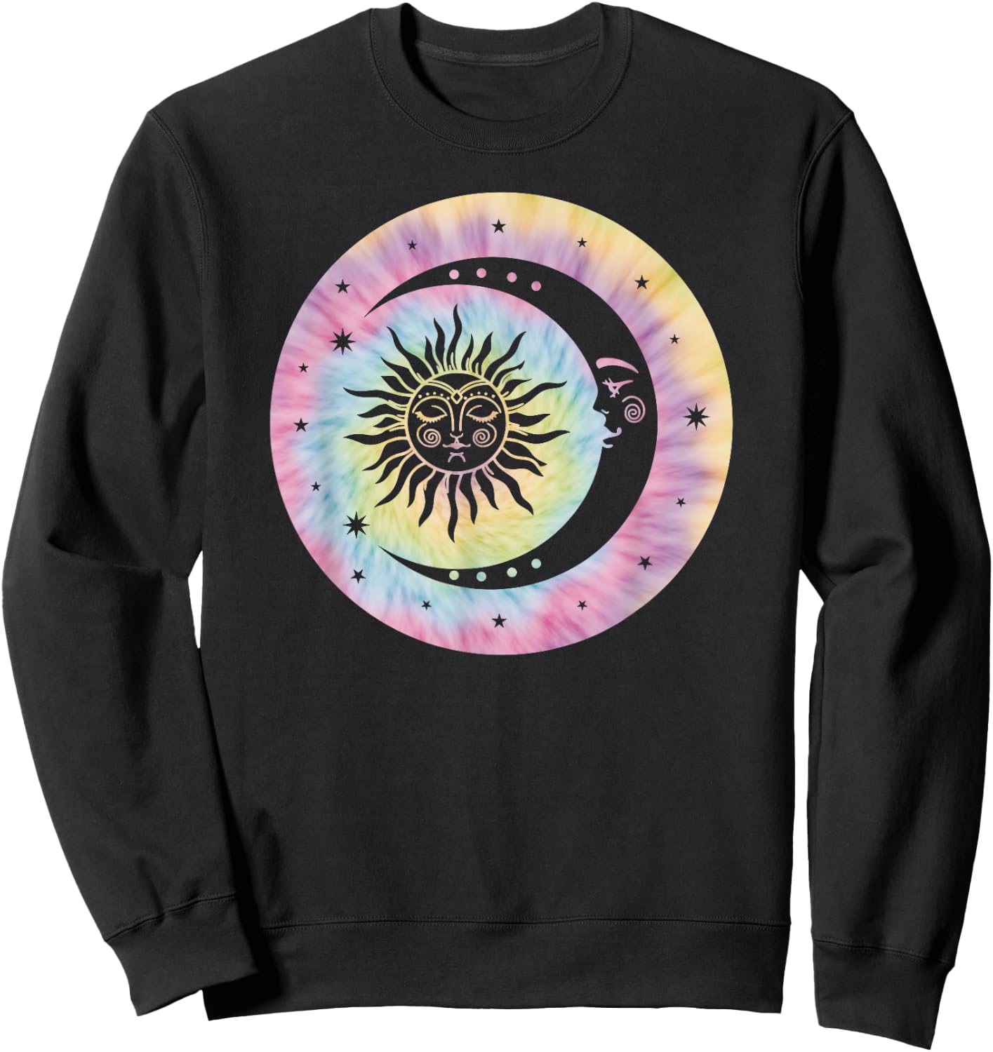 Boho Tie Dye Hippie Retro Moon Sun Stars Celestial Sweatshirt - Sweatshirt | Black