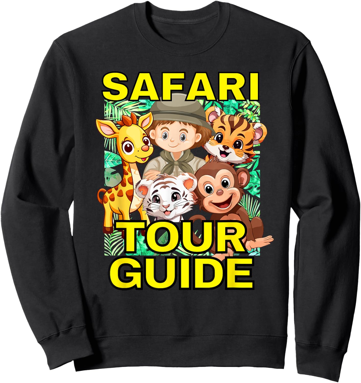 Safari Tour Guide Cute Animal Graphics Sweatshirt - Sweatshirt | Black