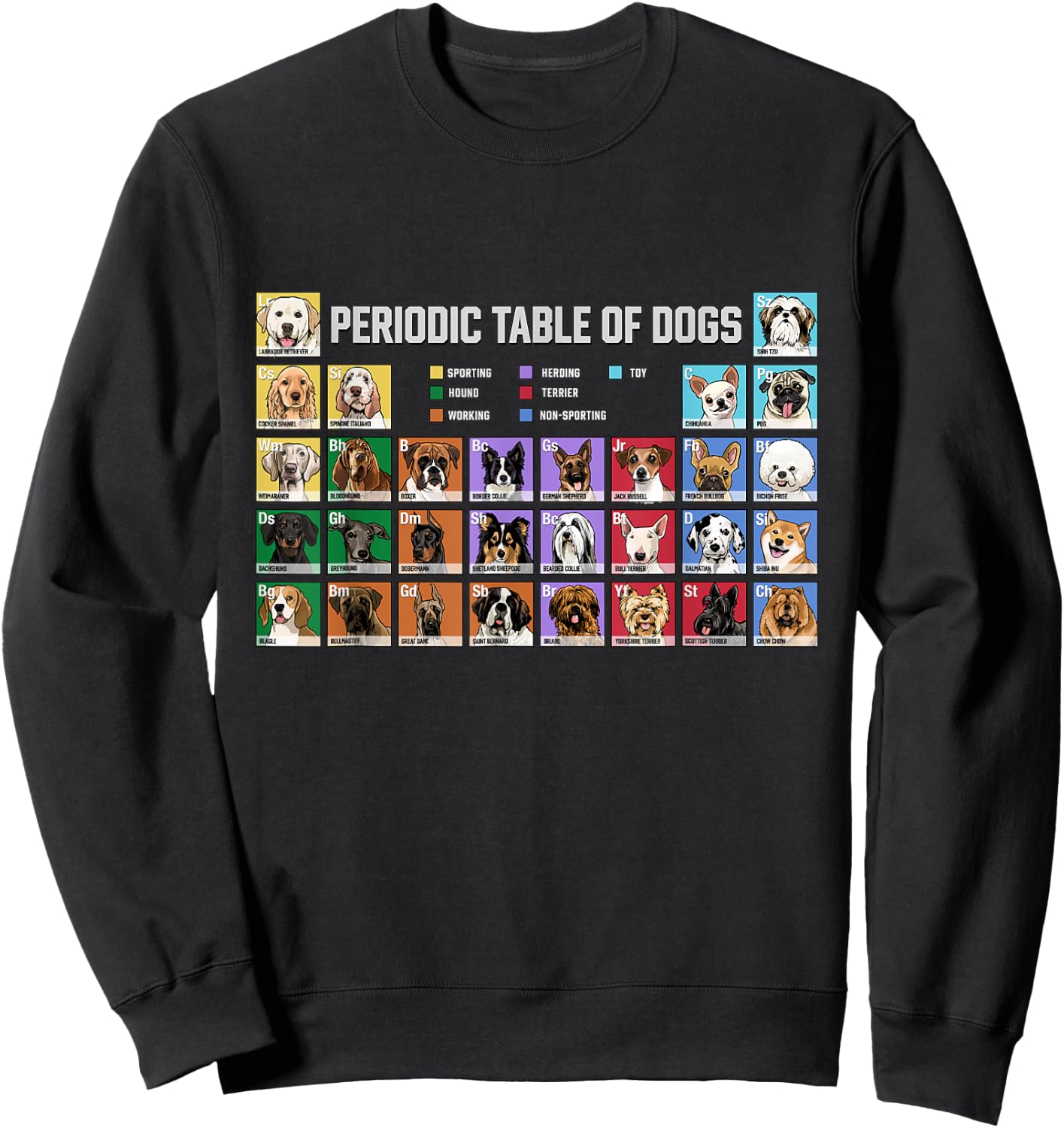 Periodic Table of Dogs Pet Puppy Science Dog Lover Dog Owner Men Women Kids Sweatshirt - Sweatshirt | Black