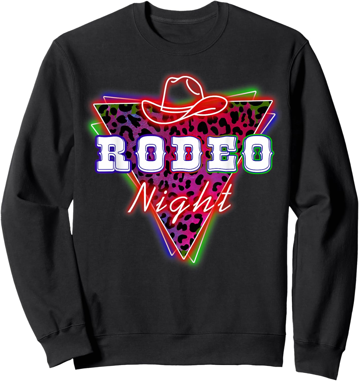 Rodeo Night Leopard Neon Cowboy Hat Sweatshirt - Sweatshirt | Black