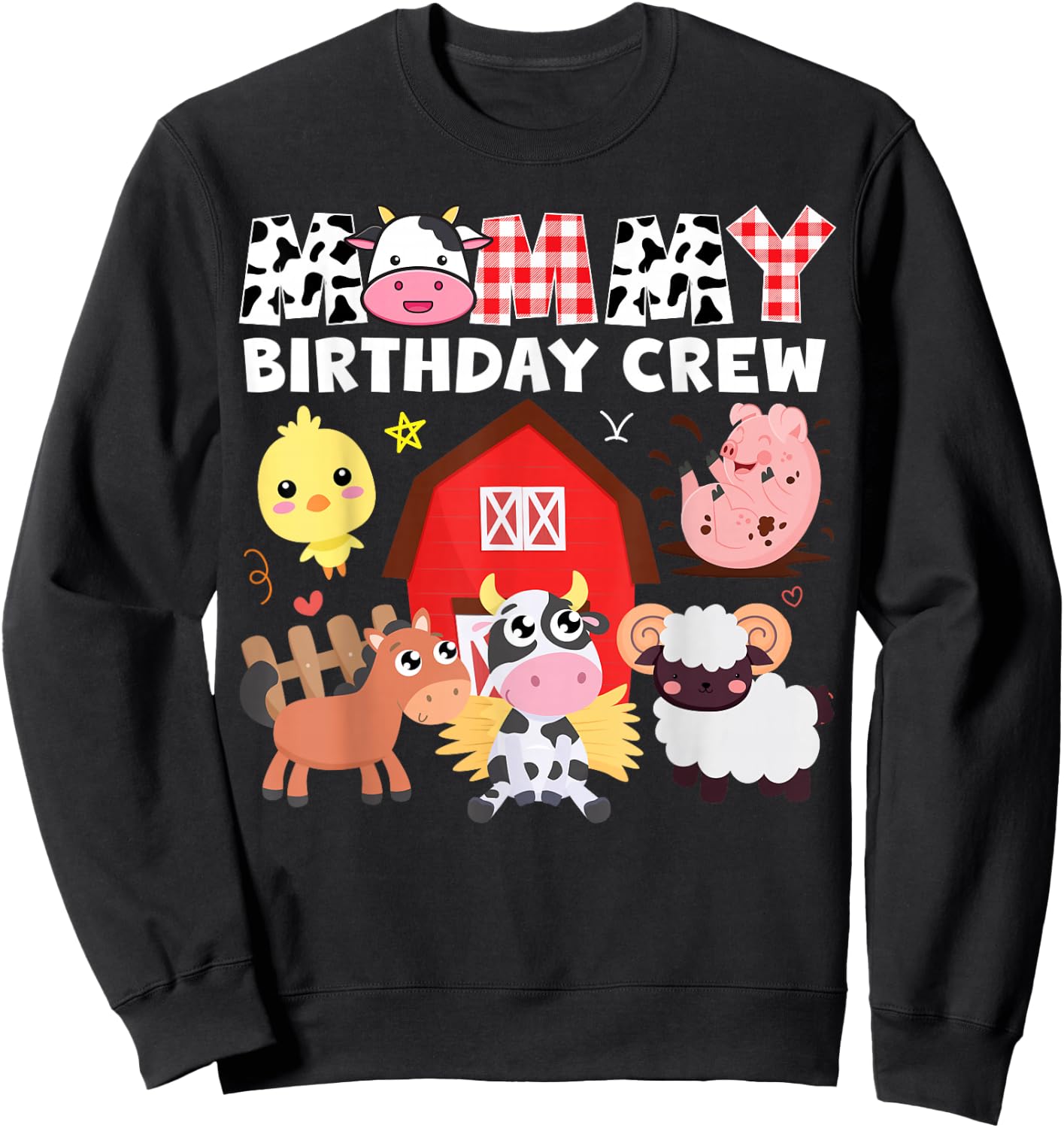 Cow Mommy Birthday Crew Farm Theme Animals Birthday Party Sweatshirt - Sweatshirt | Black