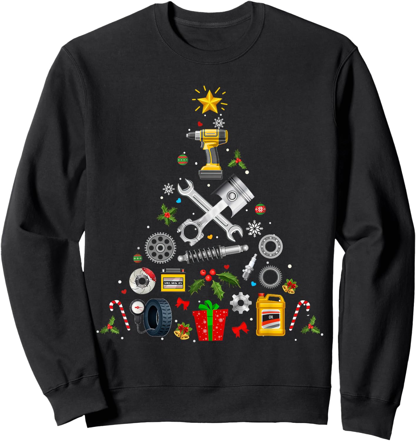 Mechanic Christmas Ornament Tree In Garage Car Mechanic 2025 Sweatshirt - Sweatshirt | Black