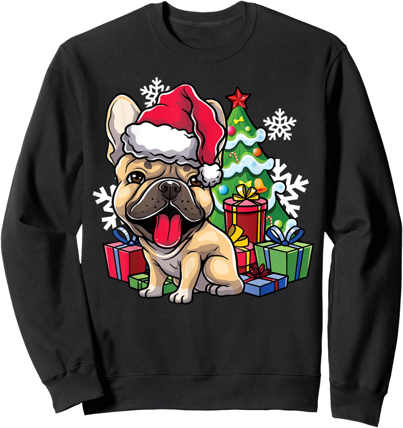 French Bulldog Christmas Santa Hat Xmas Dog Lover Gift Women Kids Sweatshirt - Sweatshirt | Black