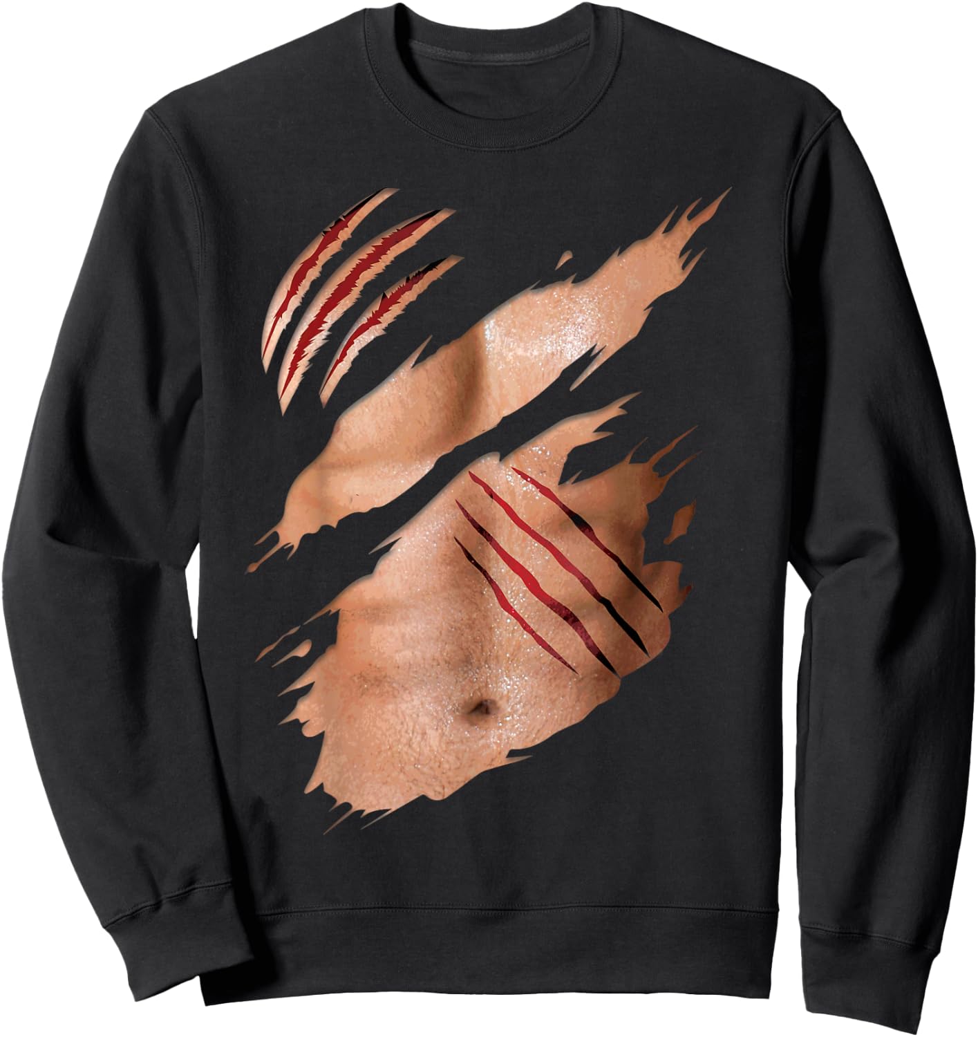 Funny Fake Six Pack Abs Buff Body Claw Scratches Costume Sweatshirt - Sweatshirt | Black