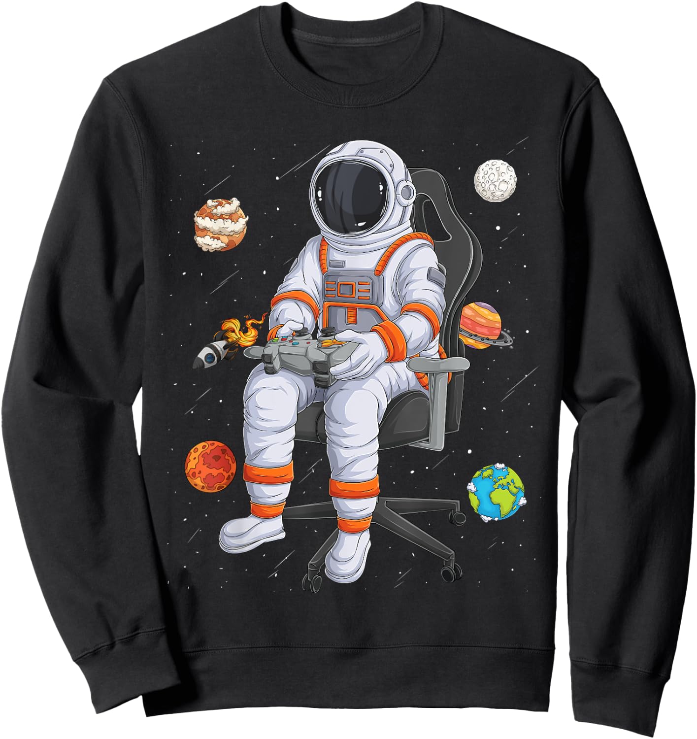 Astronaut Gamer Outer Space Men kids Gaming System Planets Sweatshirt - Sweatshirt | Black